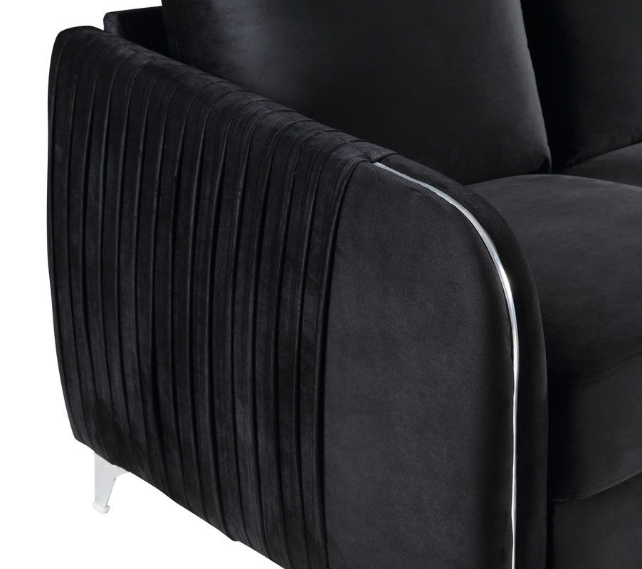 Hathaway 77"W Black Velvet Modern Chic Sofa Couch