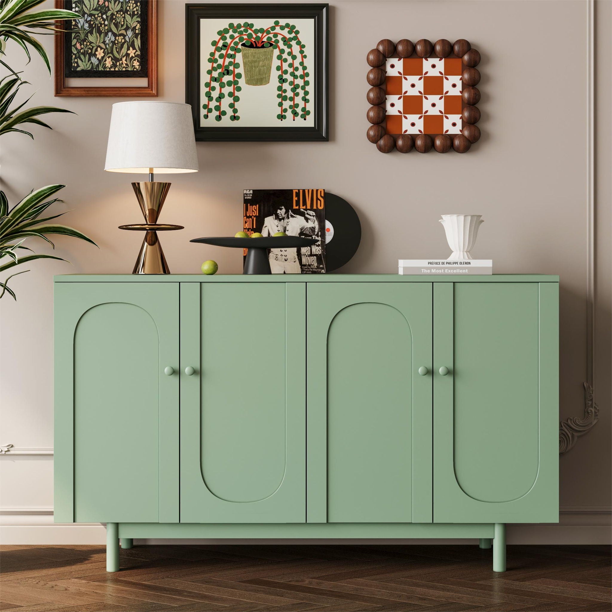 4 Door Intaglio Storage Cabinet - Mint Green