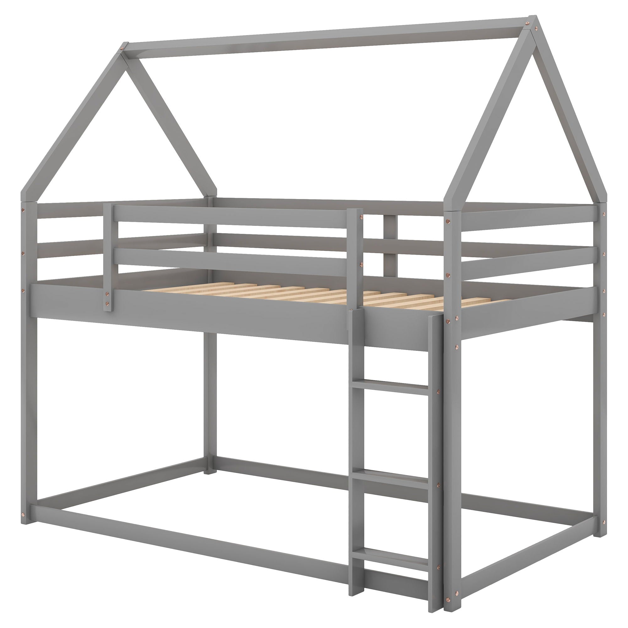 Low Bunk Bed With House Shaped Frame And Ladder