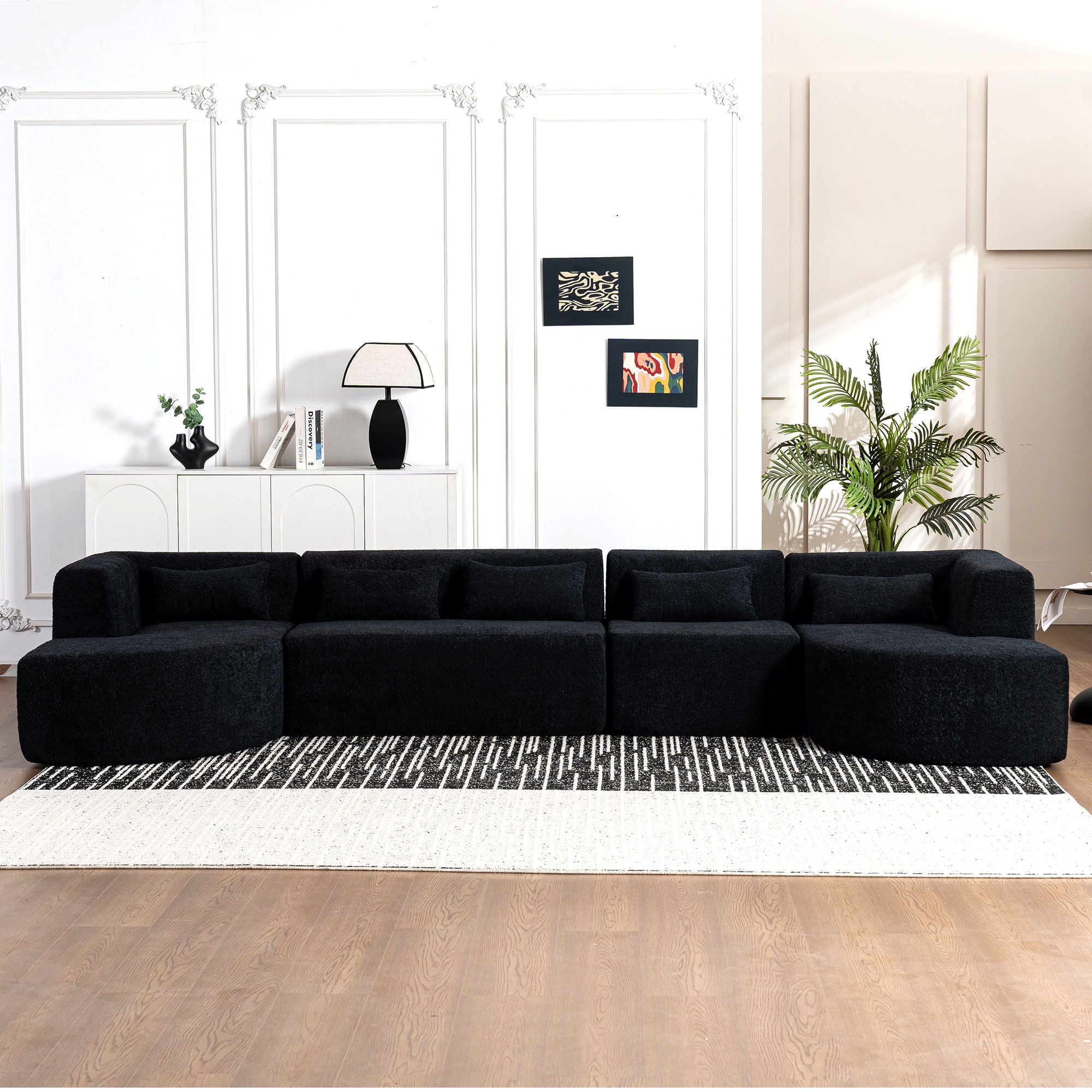 Upholstered Sofa Free Combined Sofa Couch With 2 Chaise Lounge And Five Back Pillows For Living Room