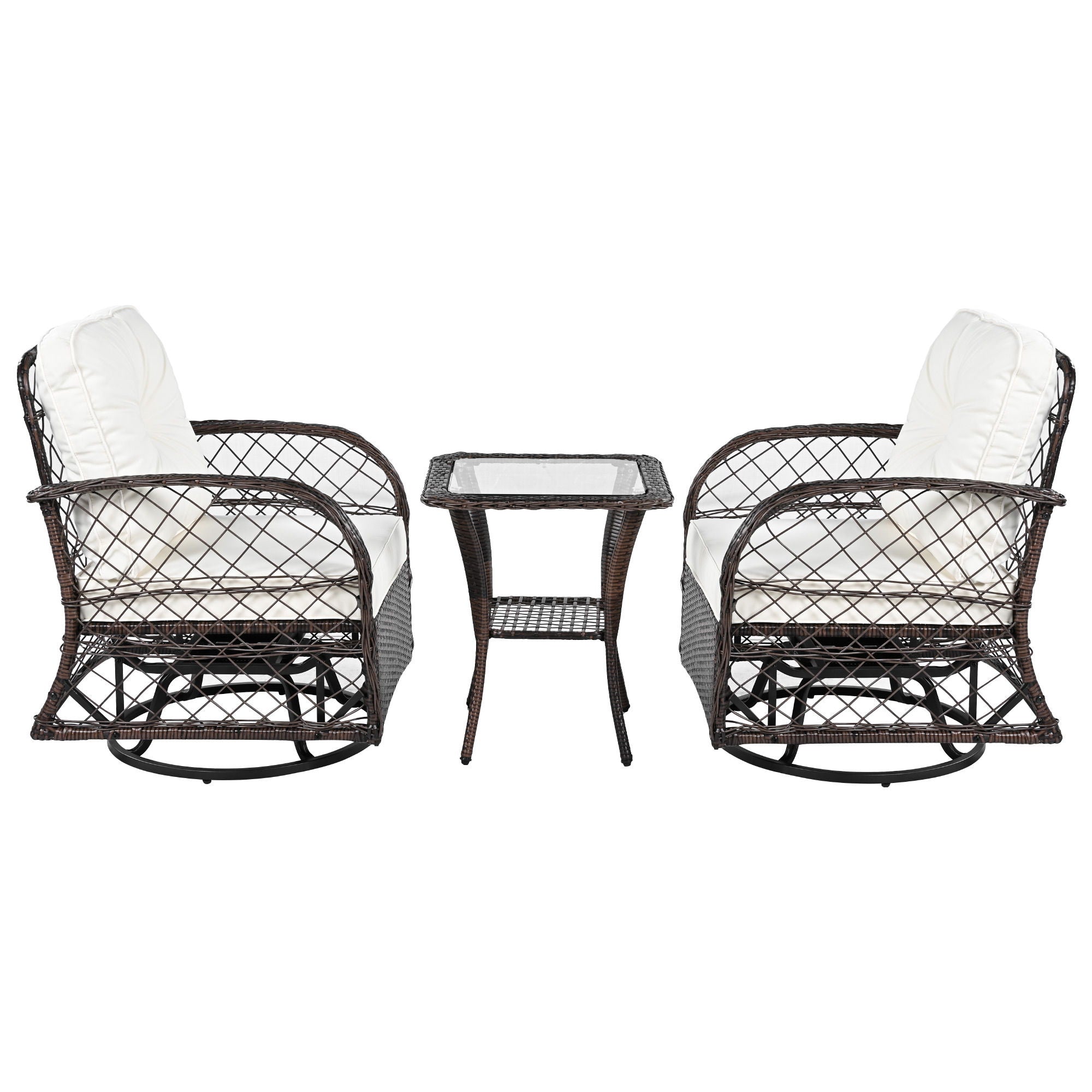 3 Piece Outdoor Chair & Table Set Chat Set, 2 Person Rattan Seating Group