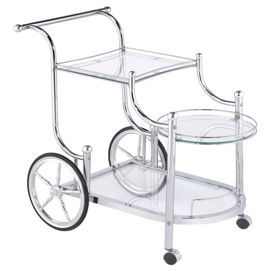 Coaster Fine Furniture Sarandon - 3-Tier Glass Shelf Metal Bar Cart - Chrome | Meri Furniture