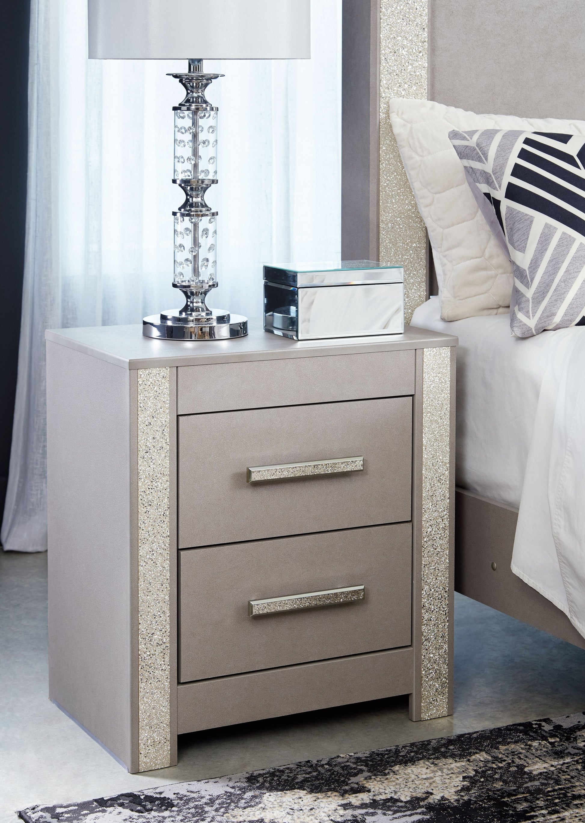 Signature Design by Ashley® Surancha - Gray - Two Drawer Night Stand | Meri Furniture