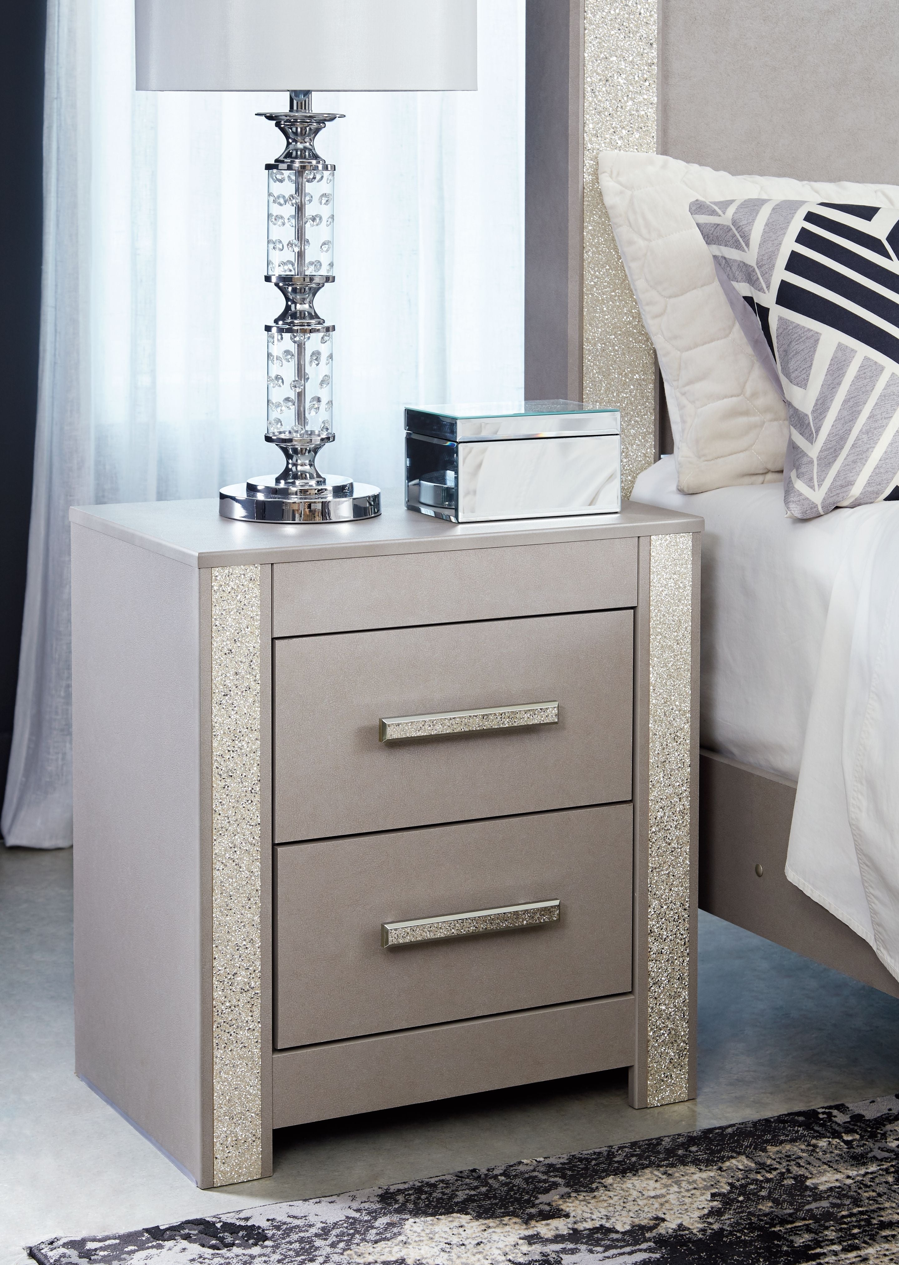 Signature Design by Ashley® Surancha - Gray - Two Drawer Night Stand | Meri Furniture