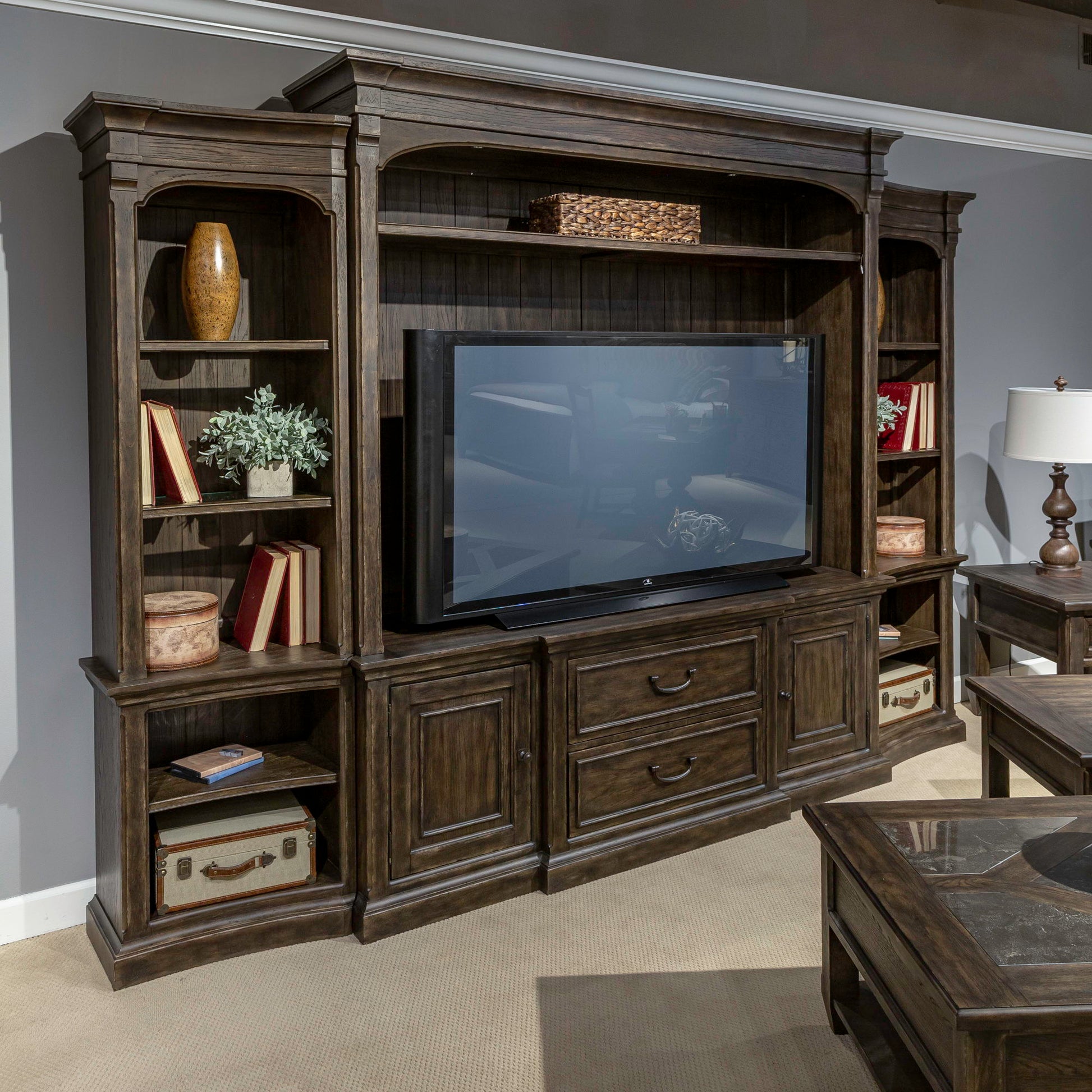 Liberty Furniture Paradise Valley - Entertainment Center with Piers - Dark Brown | Meri Furniture