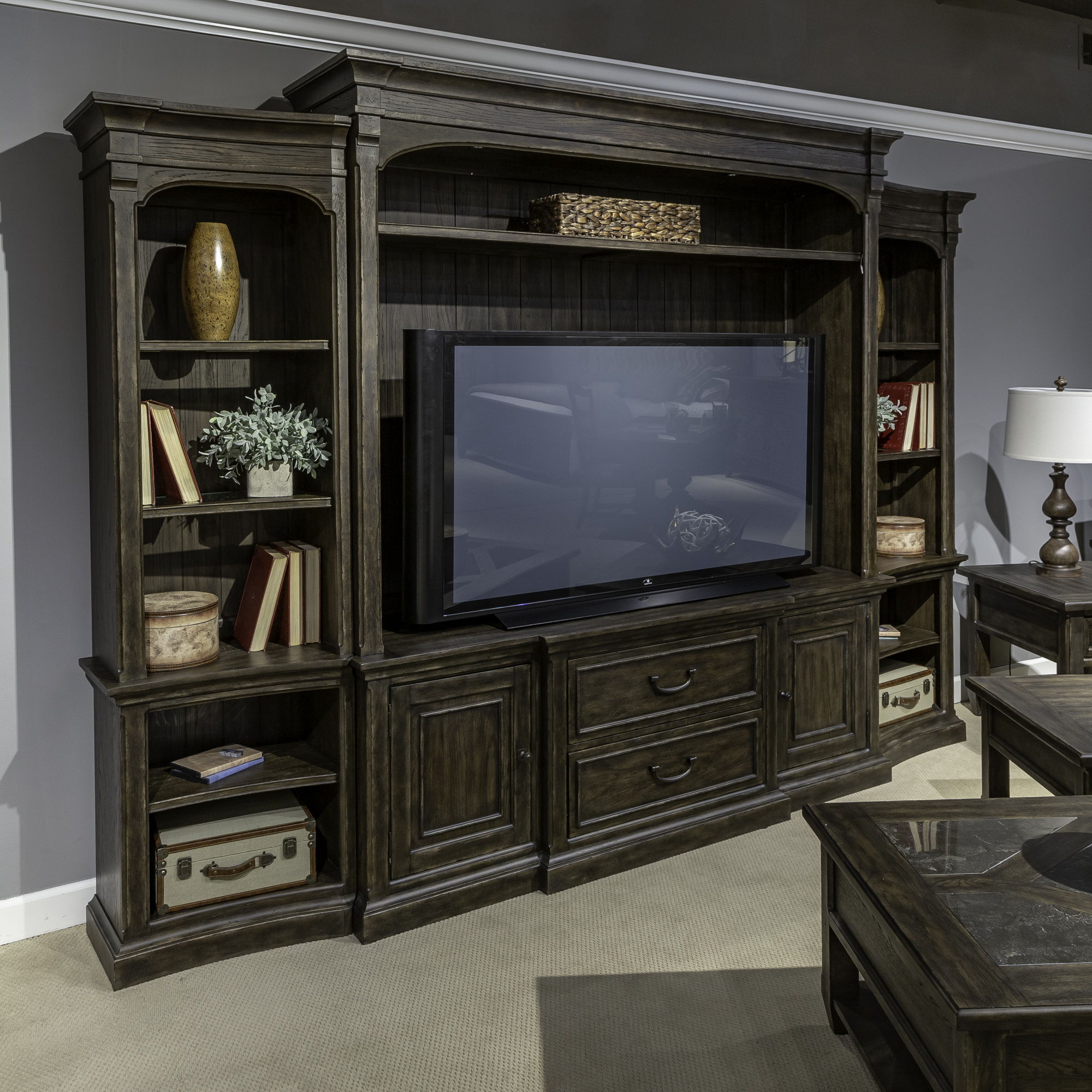Liberty Furniture Paradise Valley - Entertainment Center with Piers - Dark Brown | Meri Furniture