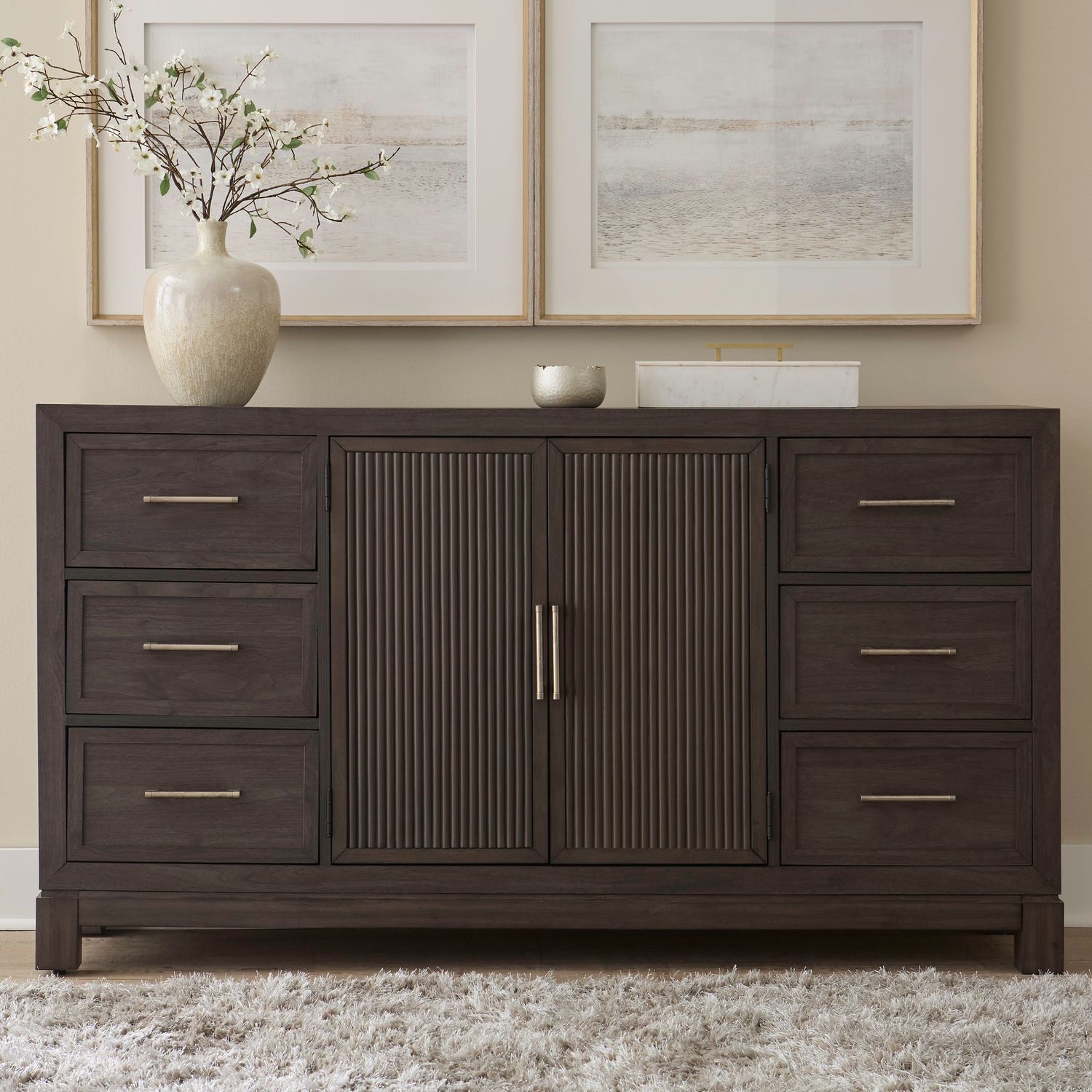 Modern Edge - 2 Door 6 Drawer Dresser - Brown
