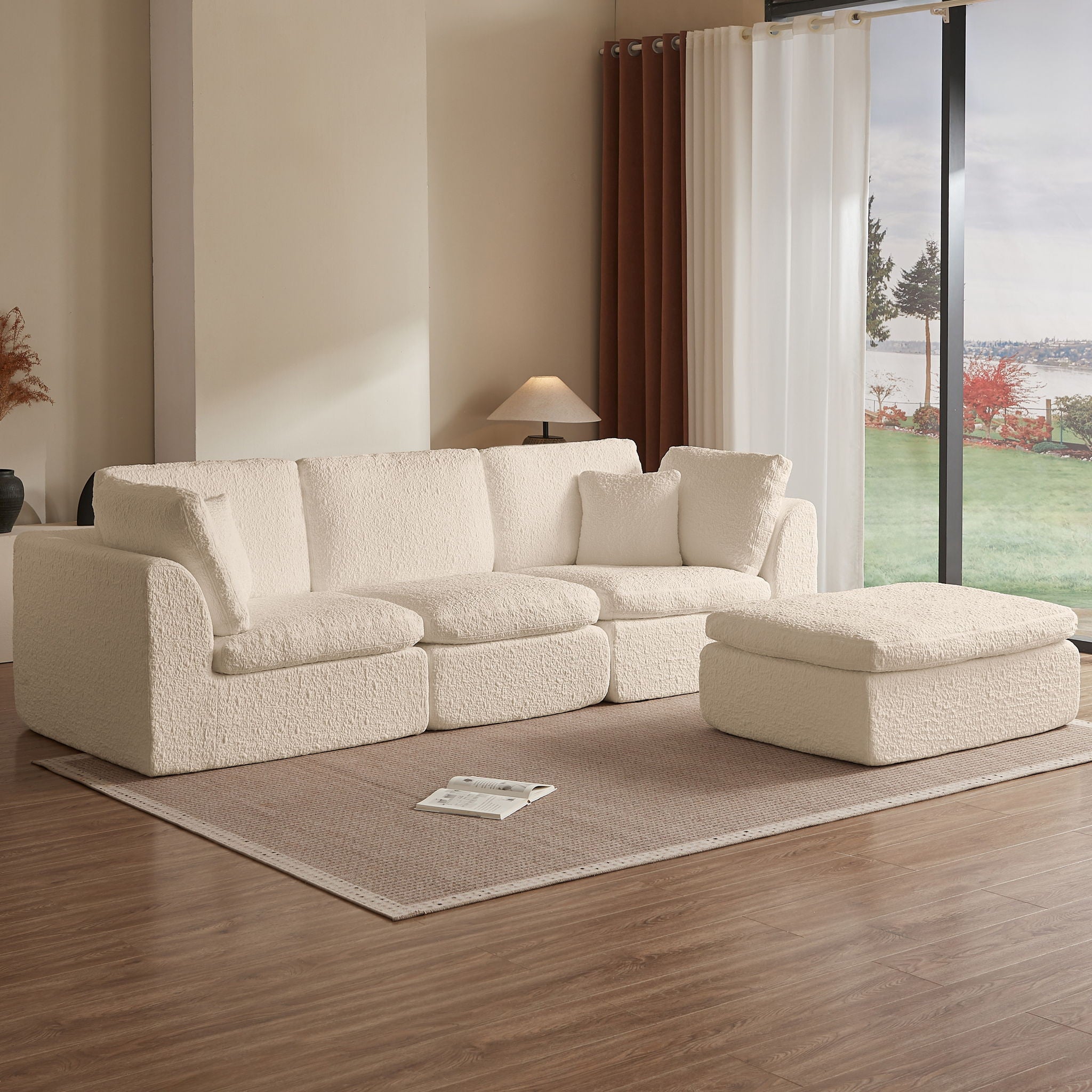 Cloud Sectional Couch, Convertible With Ottoman, 3 Seater Modular Design
