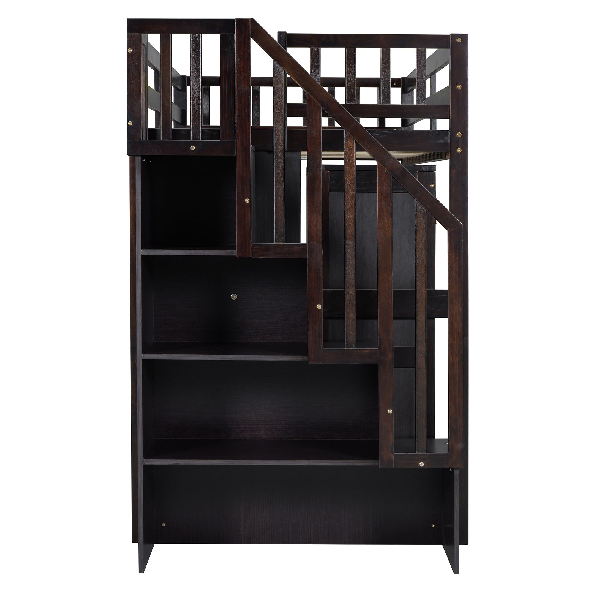 Loft Bed With Stairs, Bookshelf, Drawers, Desk & Wardrobe, Space Saving Multifunctional Furniture