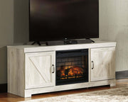 Bellaby - 63" TV Stand With Faux Firebrick Fireplace Insert - Whitewash