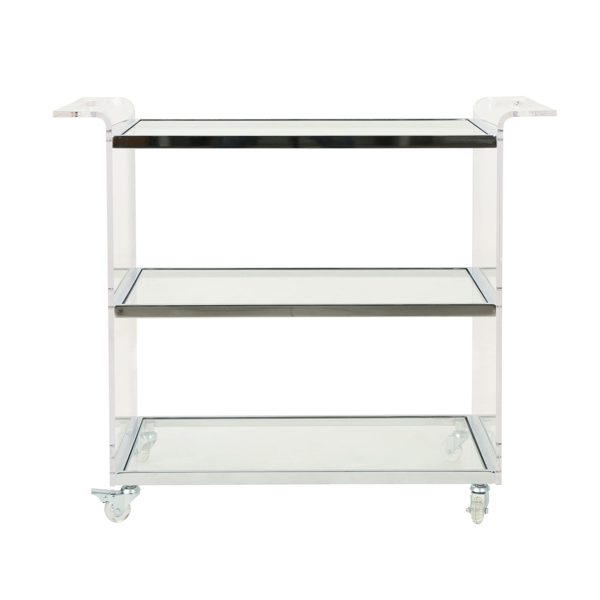 Elegant Acrylic Bar Cart With Tempered Glass Shelves And Rattan Metal Frame - Clear