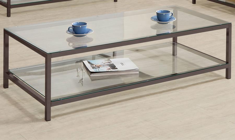 Coaster Fine Furniture Trini - 1-Shelf Glass Top Coffee Table - Black Nickel | Meri Furniture