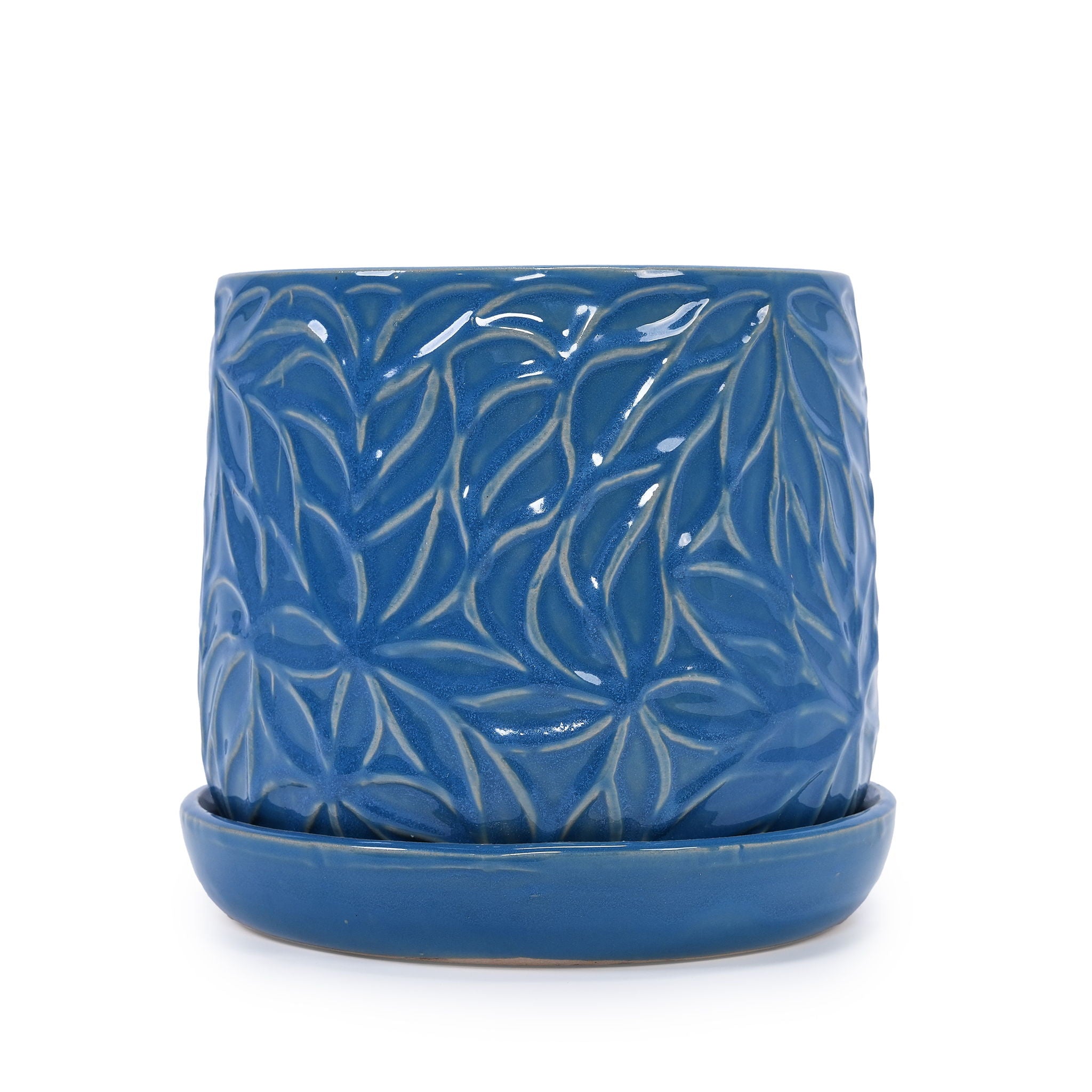 Ceramic Flowerpot, 7" Planter For Patio, Garden, Windowsill (Set of 2) - Antique Navy Blue