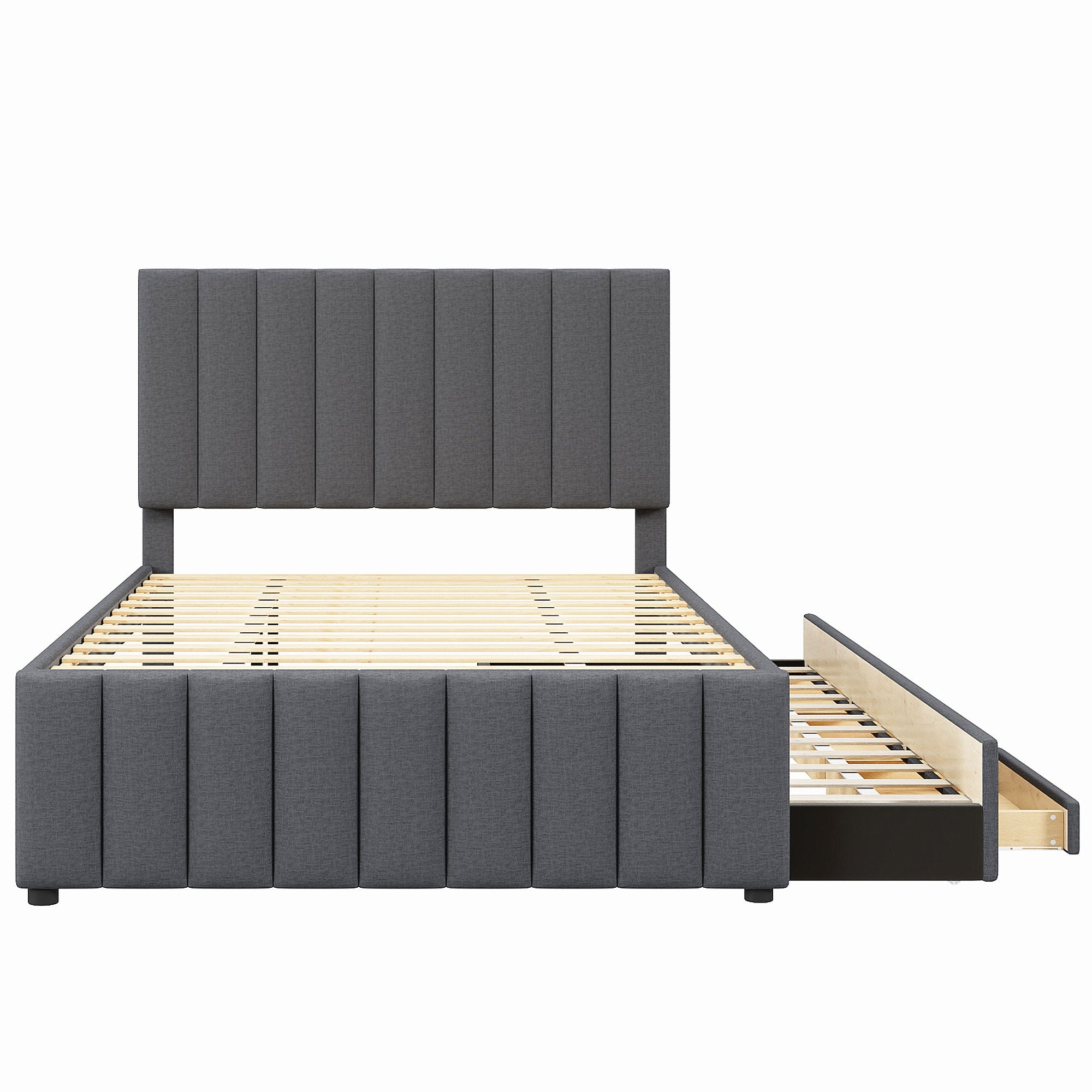 Upholstered Platform Bed With Twin Size Trundle And 3 Drawers