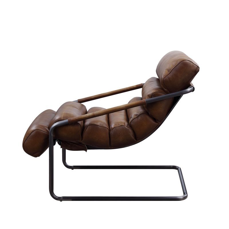 ACME Dolgren - Accent Chair - Sahara Top Grain Leather & Matt Iron Finish | Meri Furniture