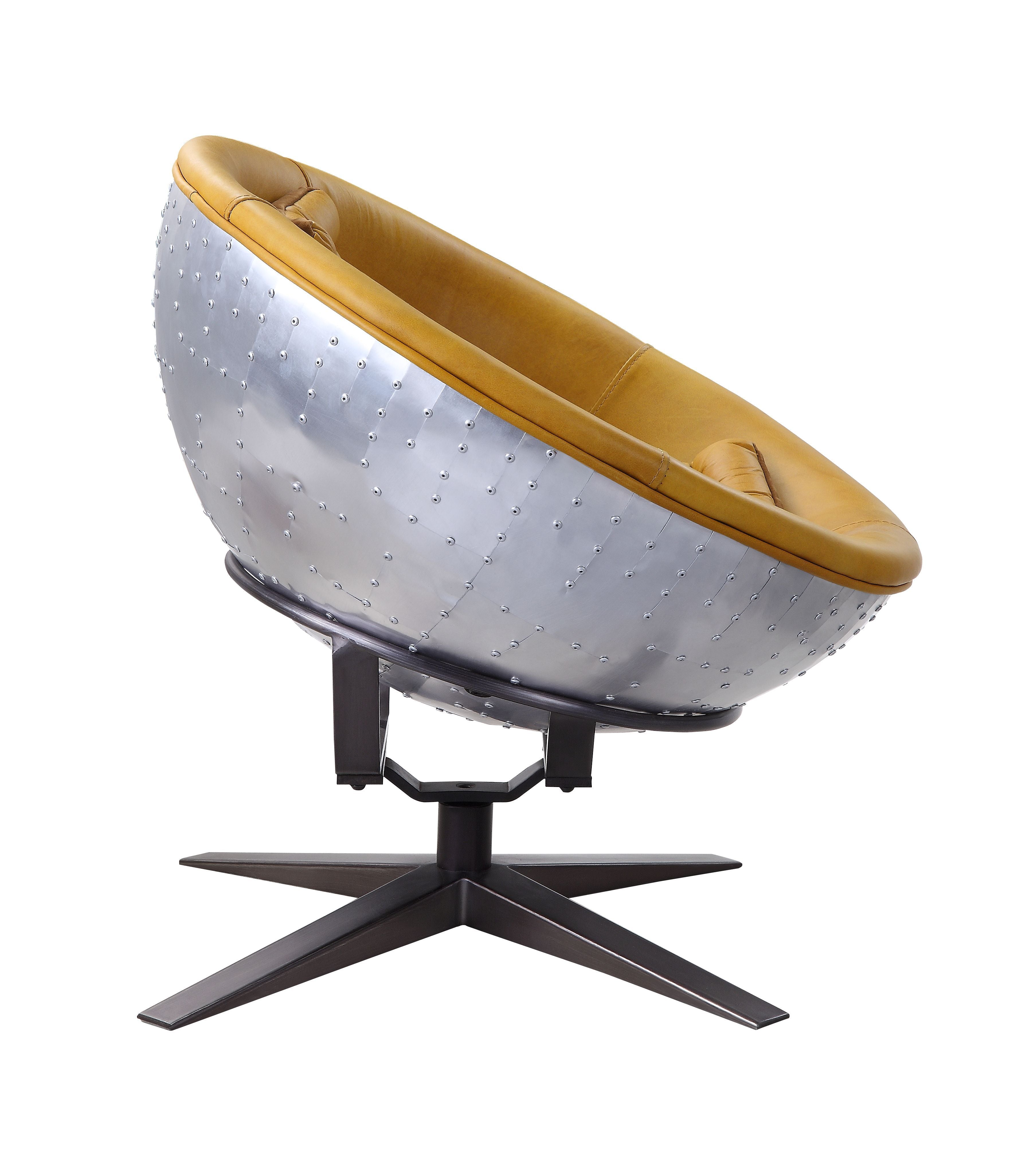 ACME Brancaster - Accent Chair - Turmeric Top Grain Leather & Aluminum | Meri Furniture