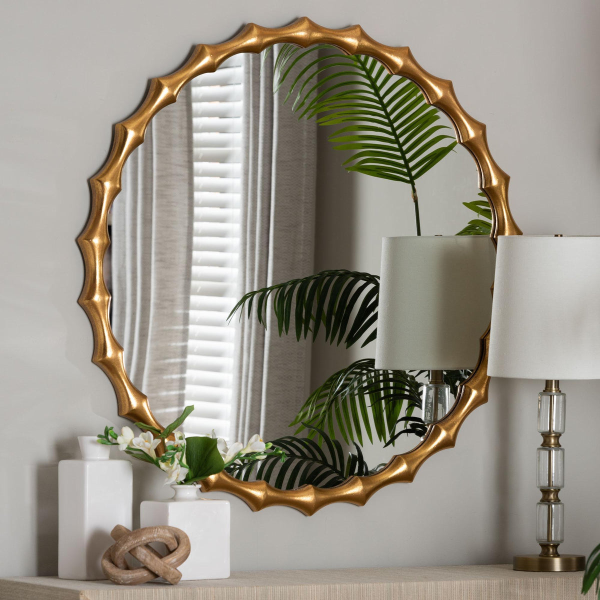 Everette Antique Goldleaf Bamboo-Border Accent Wall Mirror