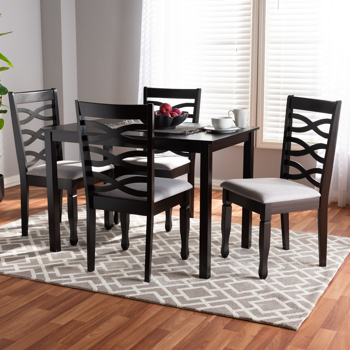 Lanier Modern and Contemporary Gray Fabric Upholstered Espresso Brown Finished Wood 5-Piece Dining Set