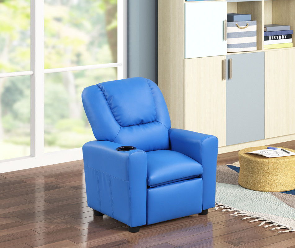Marisa 23"W Blue PU Leather Kids Recliner Chair with Cupholder