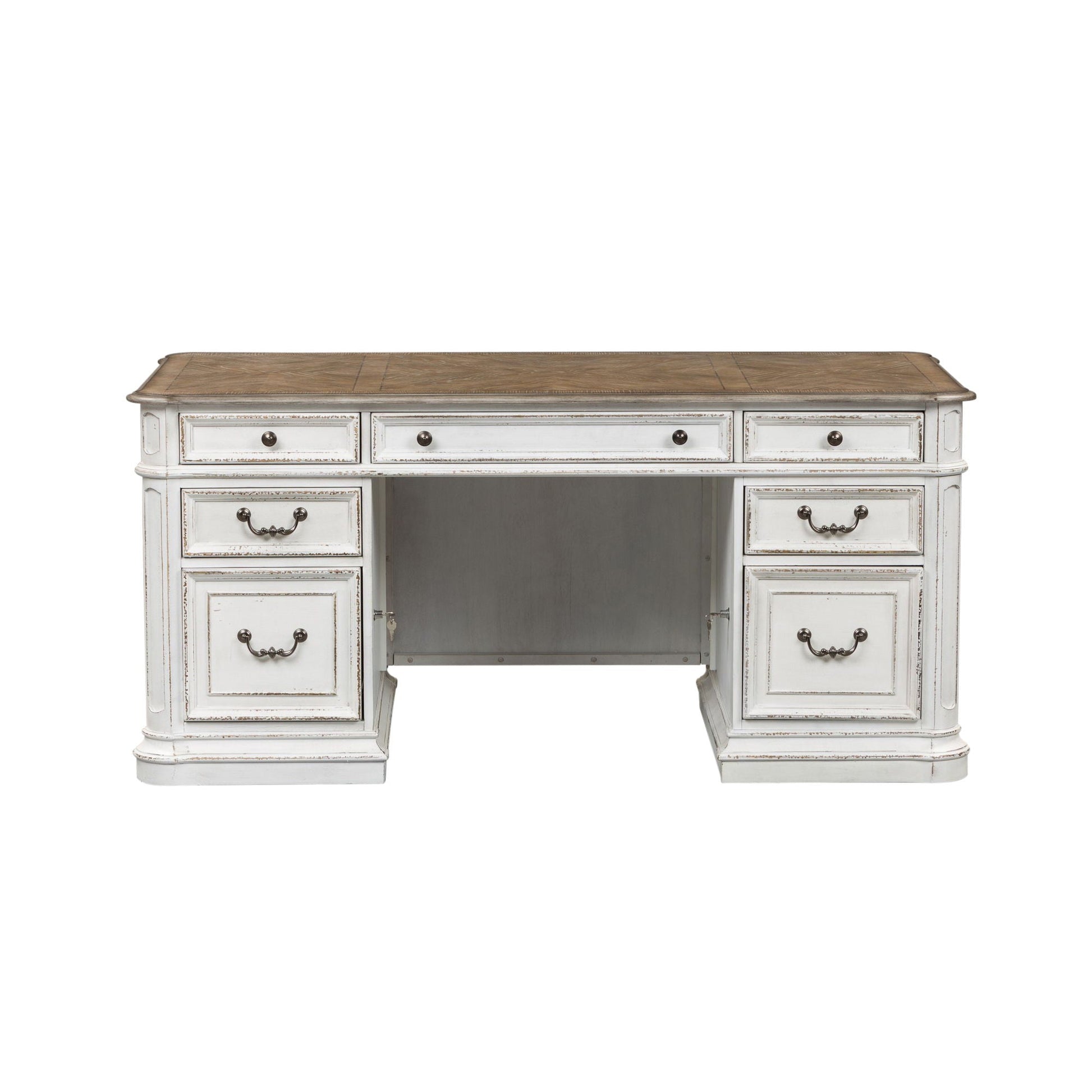 Liberty Furniture Magnolia Manor - 5 Piece Home Office Set (Complete Desk) - White | Meri Furniture