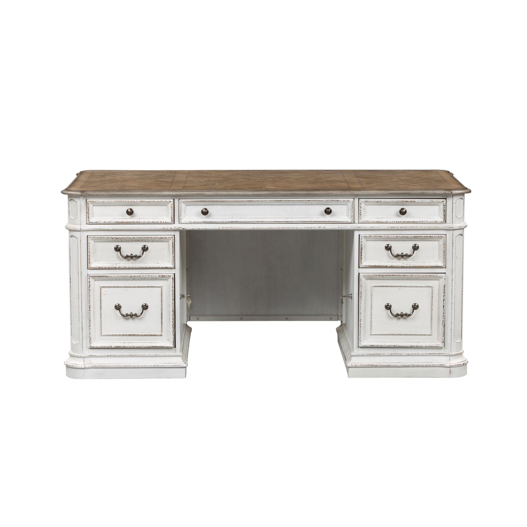 Liberty Furniture Magnolia Manor - 5 Piece Home Office Set (Complete Desk) - White | Meri Furniture