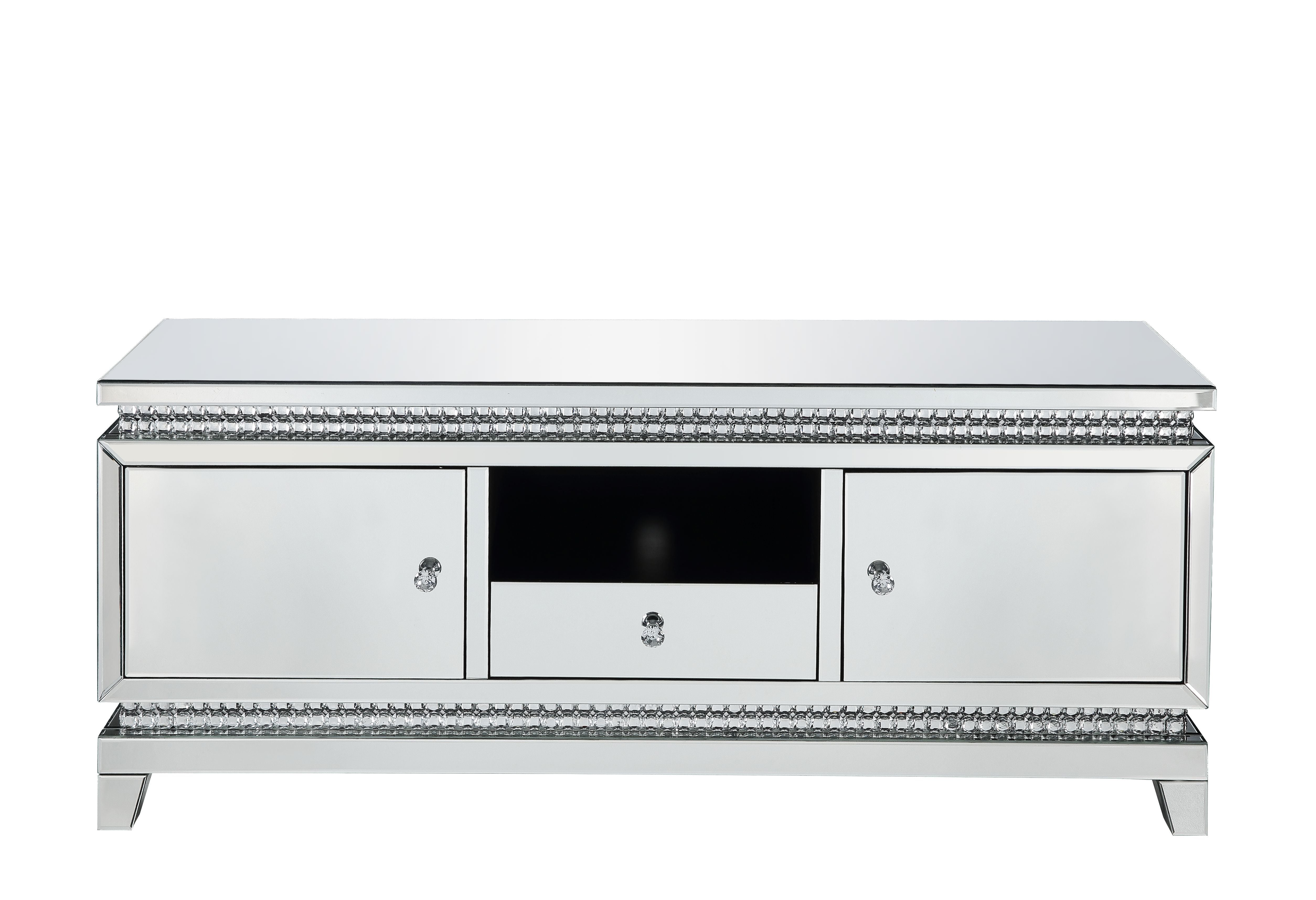 ACME Lotus - TV Stand - Mirrored & Faux Crystals | Meri Furniture