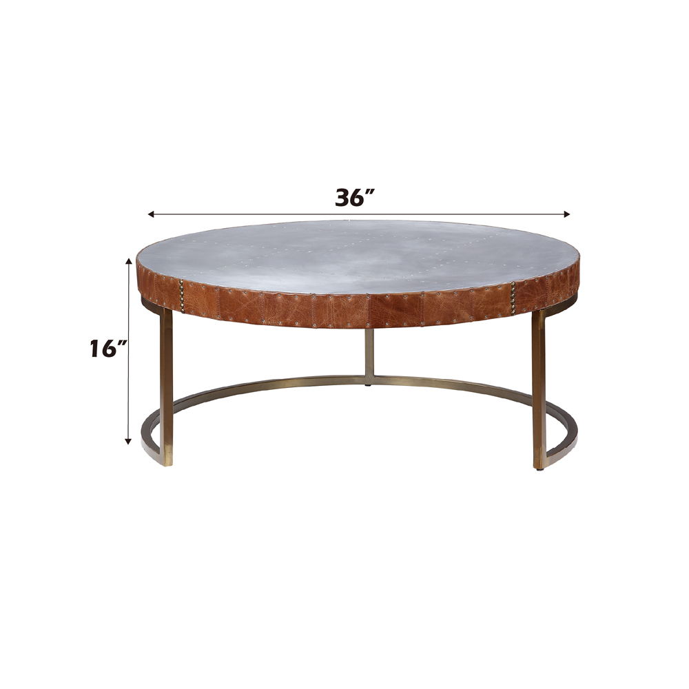 Tamas - 16" Coffee Table - Aluminum & Cocoa Top Grain Leather