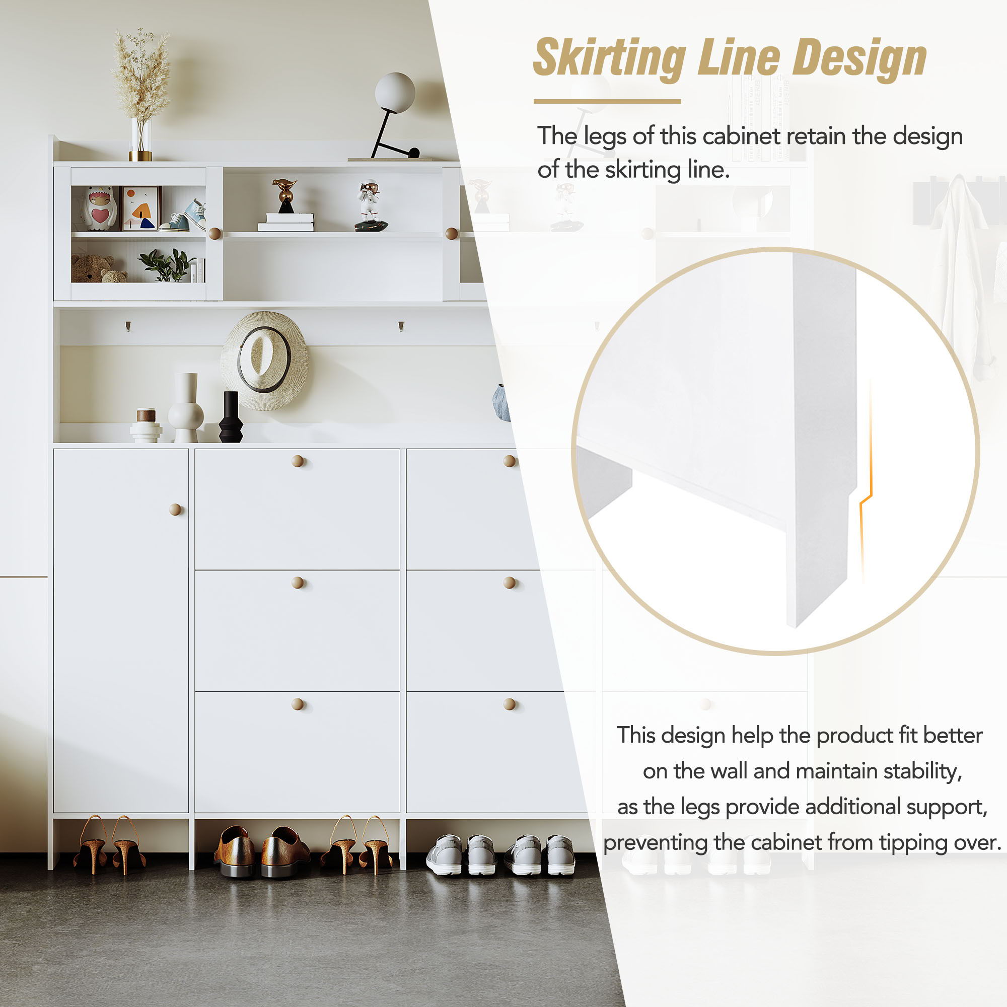 On Trend Multifunctional Tipping Bucket Shoe Cabinet With Storage Shelf & 6 Flip Drawers