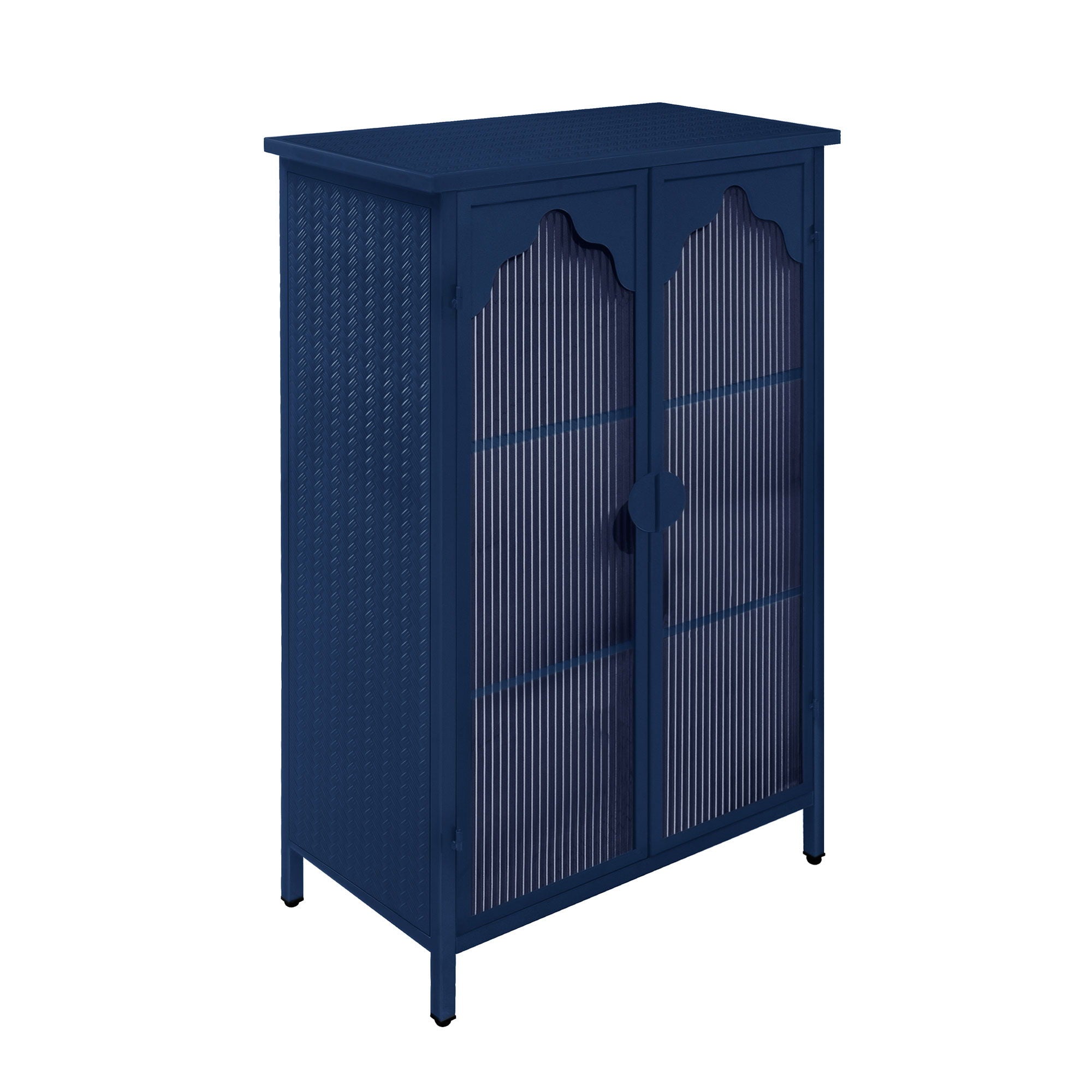 2 Doors Metal Storage Cabinet Display Cabinet With Glass Doors Metal Kitchen Sideboard Buffet Cabinet Glass Storage Cabinet For Dining Room Living Room Bedroom - Dark Blue