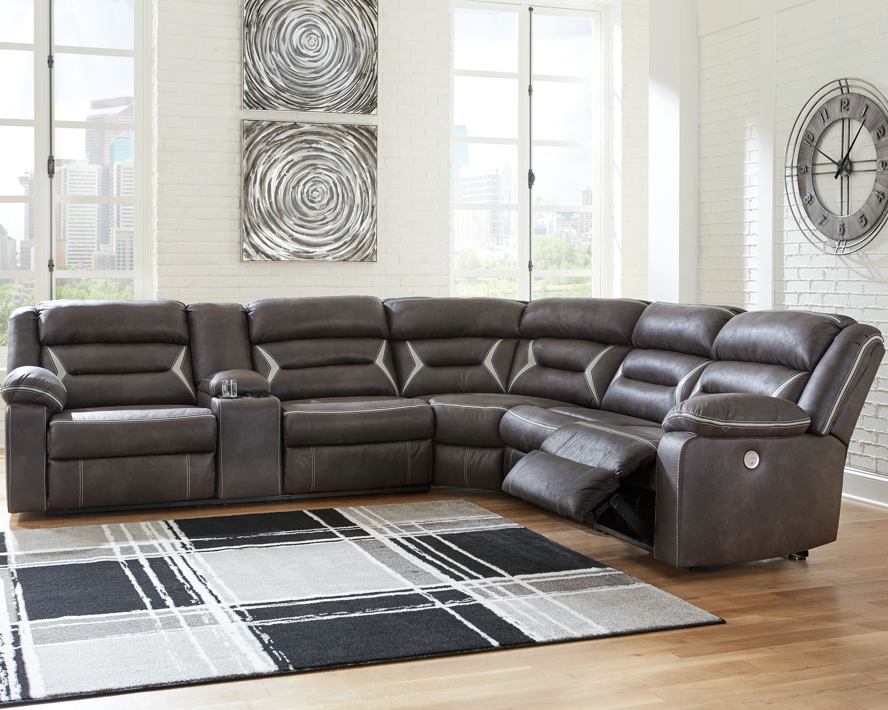 Signature Design by Ashley® Kincord - Midnight - 5 Pc. - Left Arm Facing Power Sofa With Console 4 Pc Sectional, Rocker Recliner | Meri Furniture