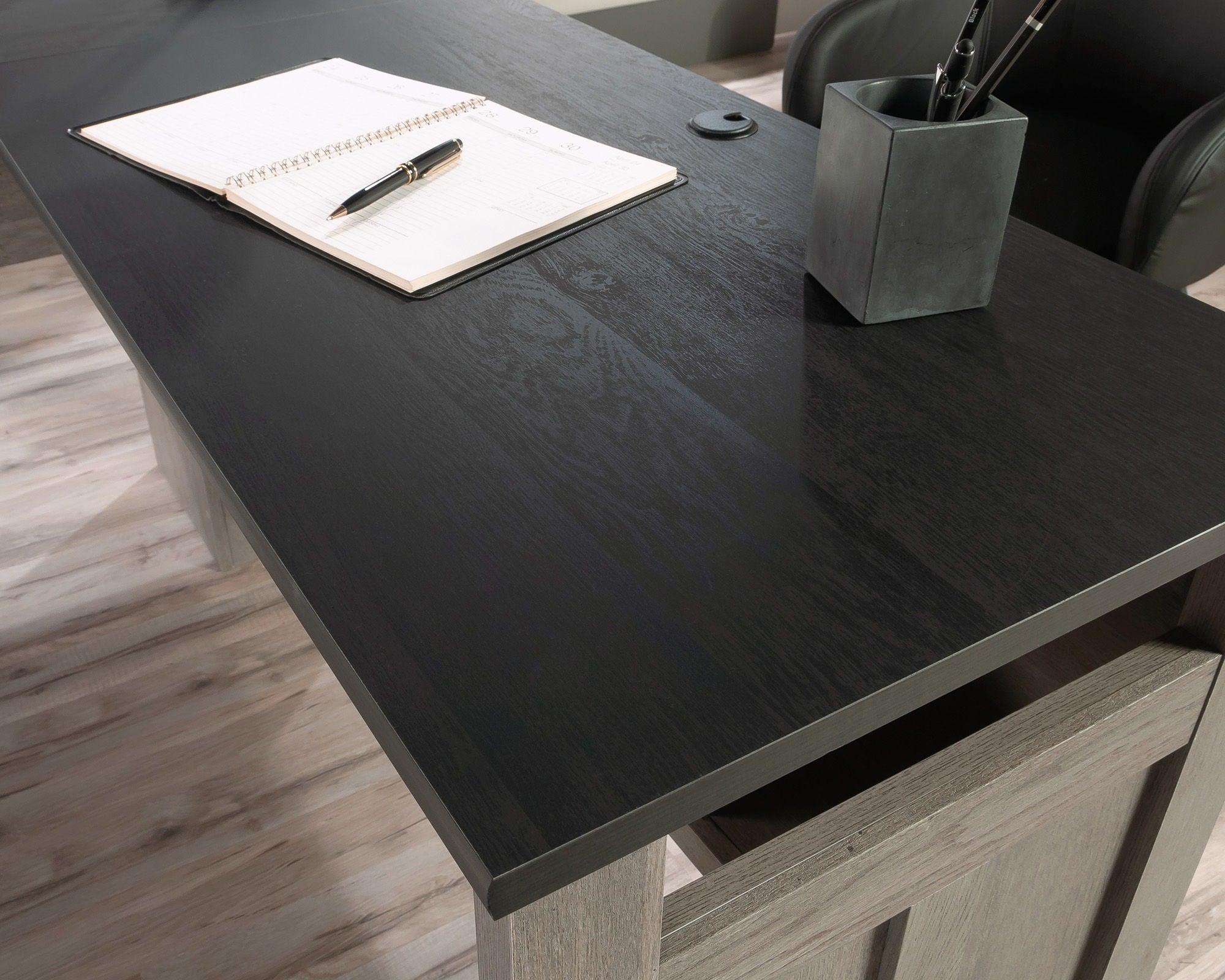 L-Shaped Home Office Desk in Mystic Oak