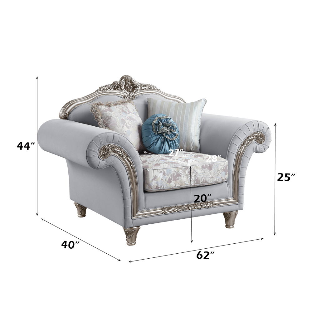 Pelumi - Chair With 3 Pillows - Light Gray Linen & Platinum