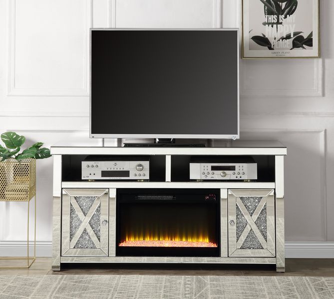 ACME Noralie - TV Stand - Mirrored & Faux Diamonds - Wood - 32" | Meri Furniture