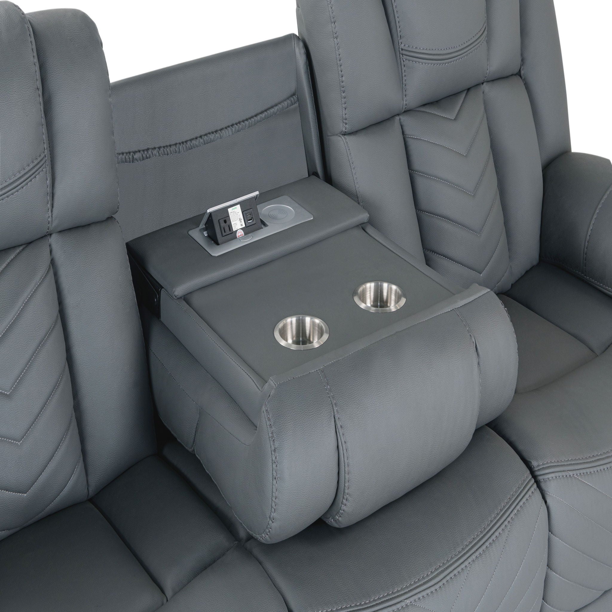 Raize - 10 Power Reclining Sofa With DDT, WC And LED - Gray