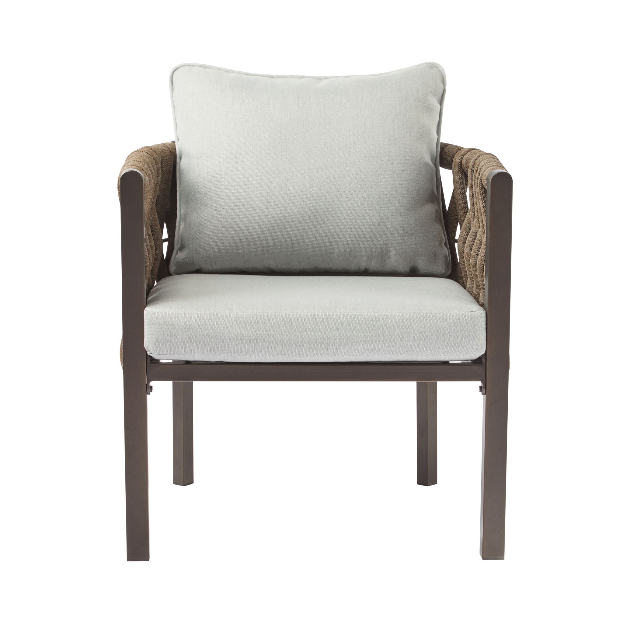 2 Pieces Outdoor Metal Patio Club Chair, Patio Furniture Arm Chair With Cushion, Modern Outdoor Furniture Deep Seating For Porch, Garden, Backyard, Balcony - Brown / Light Gray