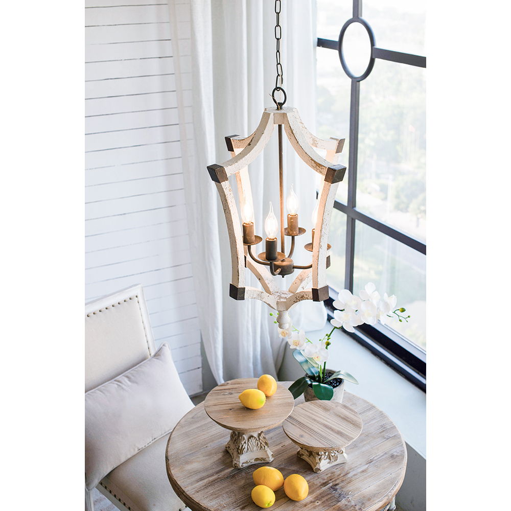 4 Light Chandelier, Hanging Light Fixture With Adjustable Chain For Kitchen, Bulb Not Included - Cream