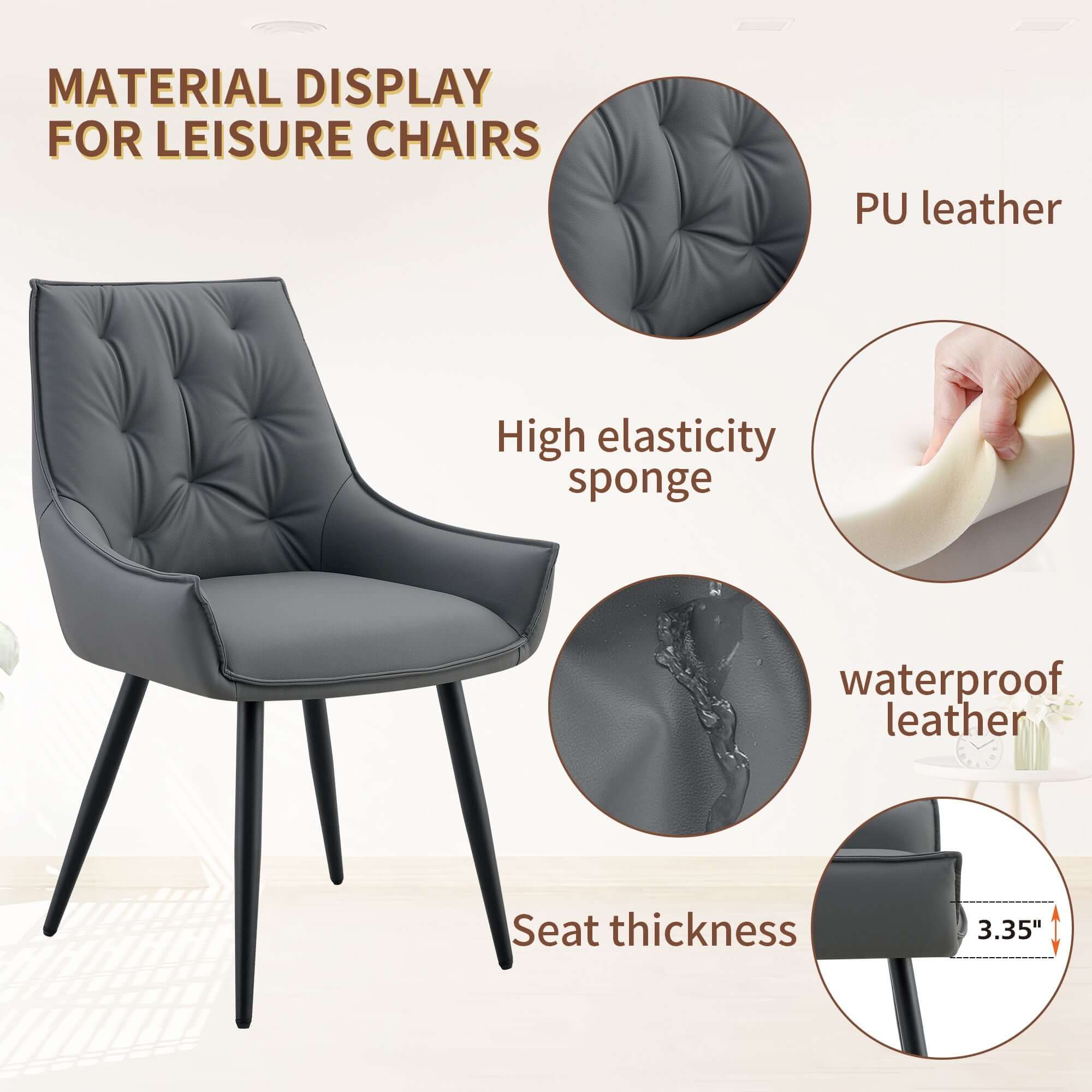 Dining Kitchen Chairs, Flat Back (Set of 2) - Dark Gray