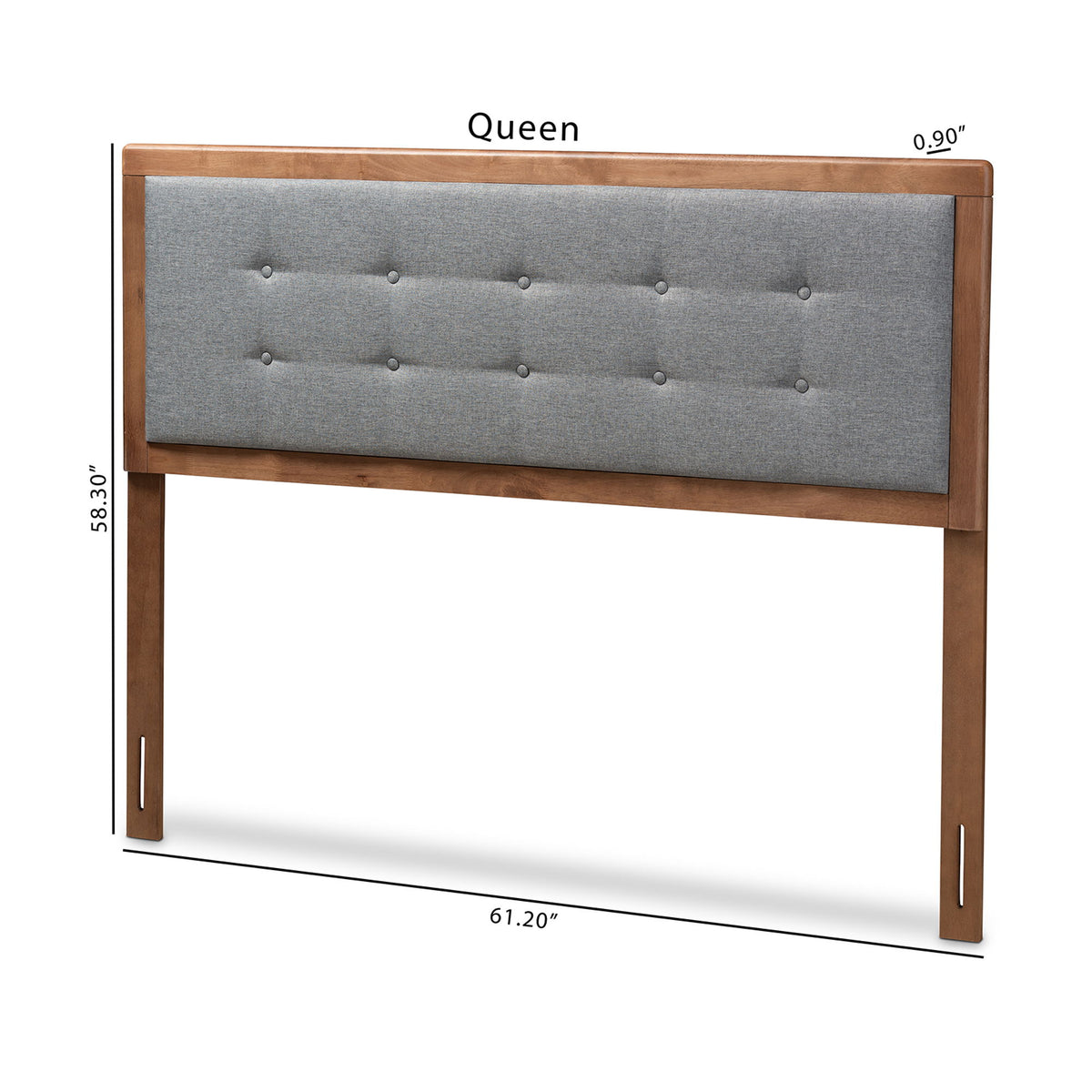 Sarine Mid-Century Modern Dark Grey Fabric Upholstered Walnut Brown Finished Wood Full Size Headboard