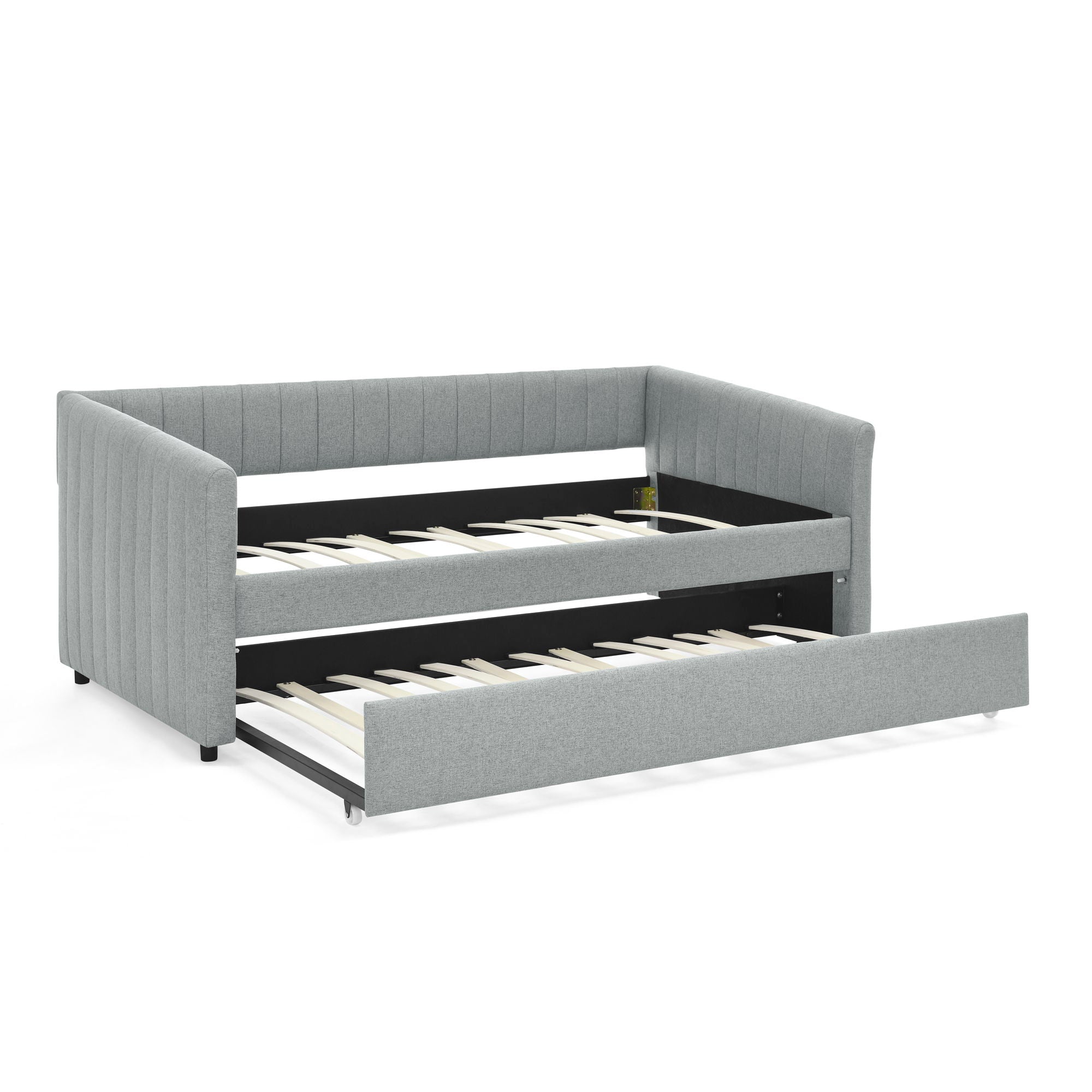Upholstered Daybed With Trundle With Vertical Stripes