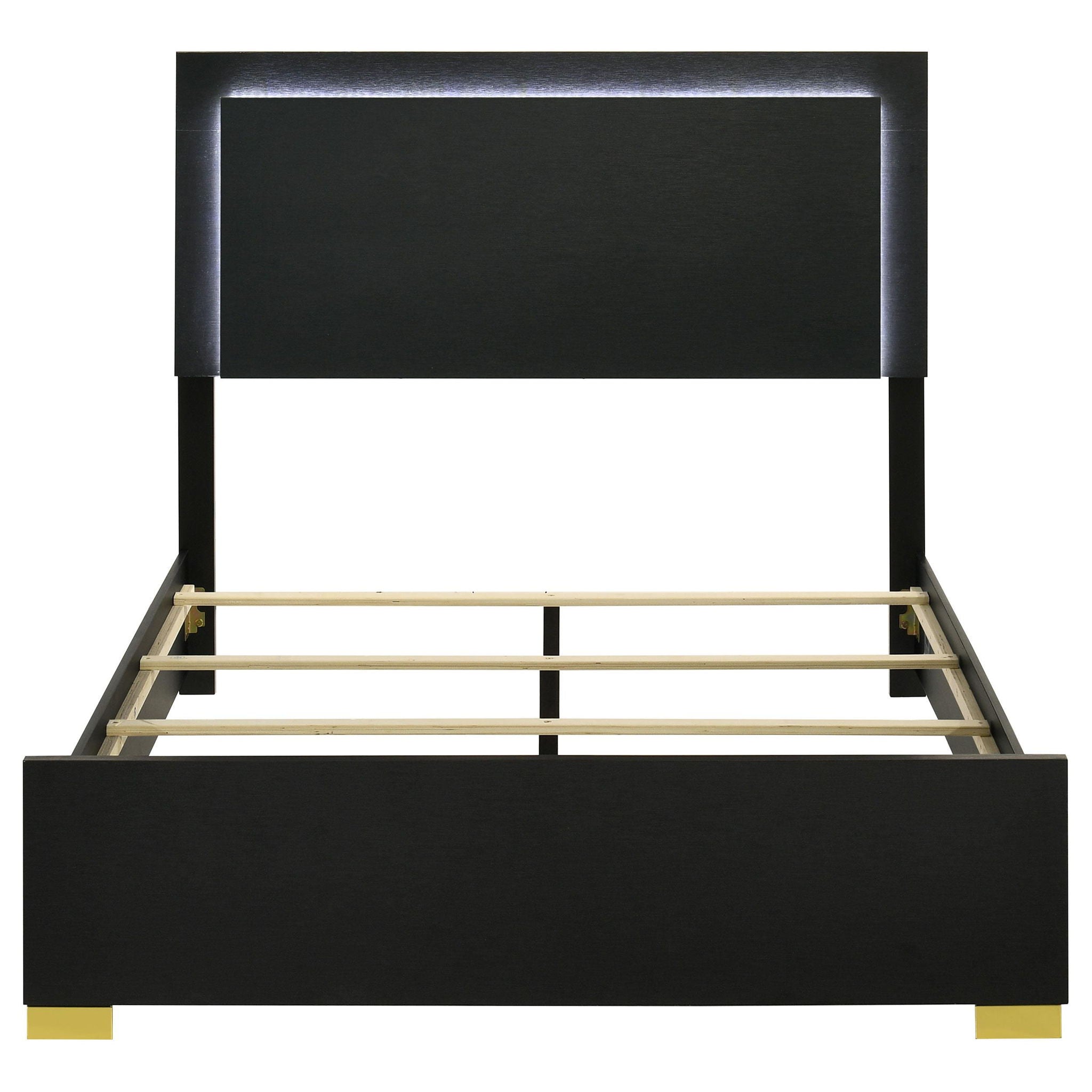Marceline Wood Full LED Panel Bed Black
