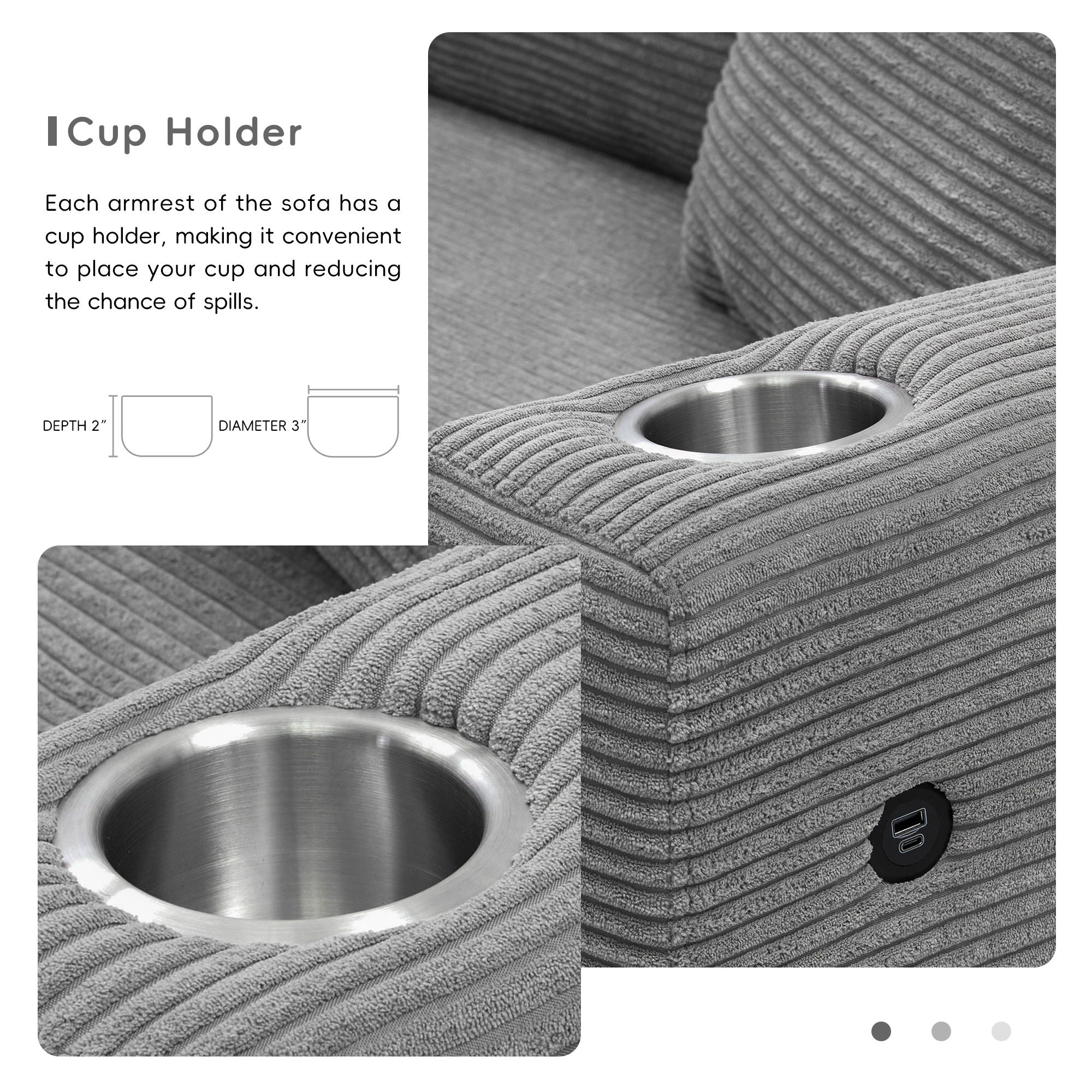 Oversized Sectional L Shaped Cloud Couch With USB Charging Port Cup Holder Deep And Wide Seat Sofa With Chaise Comfy