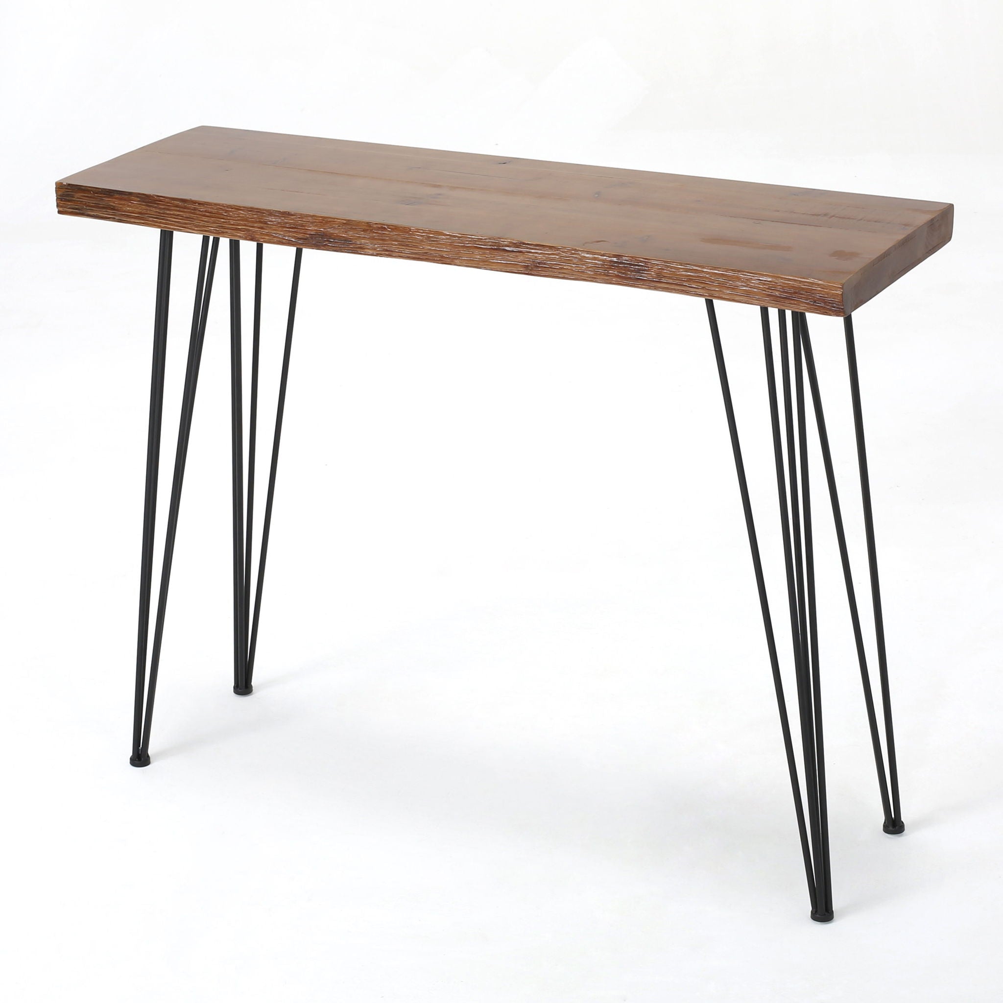 Modern Industrial Breakfast Bar Table, Metal Hairpin Legs & Wood Veneer Top - Natural