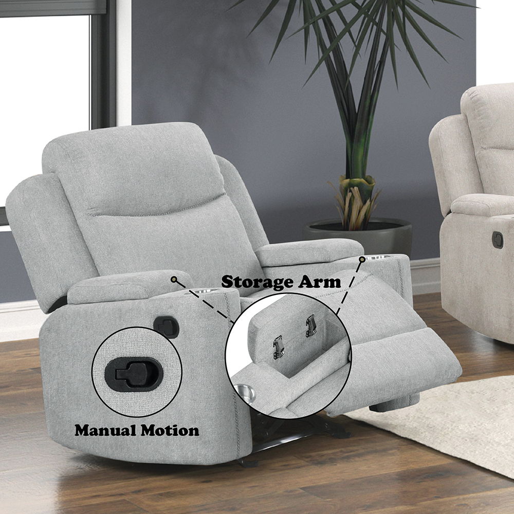 Galya - Motion Glider Recliner - Light Gray Chenille