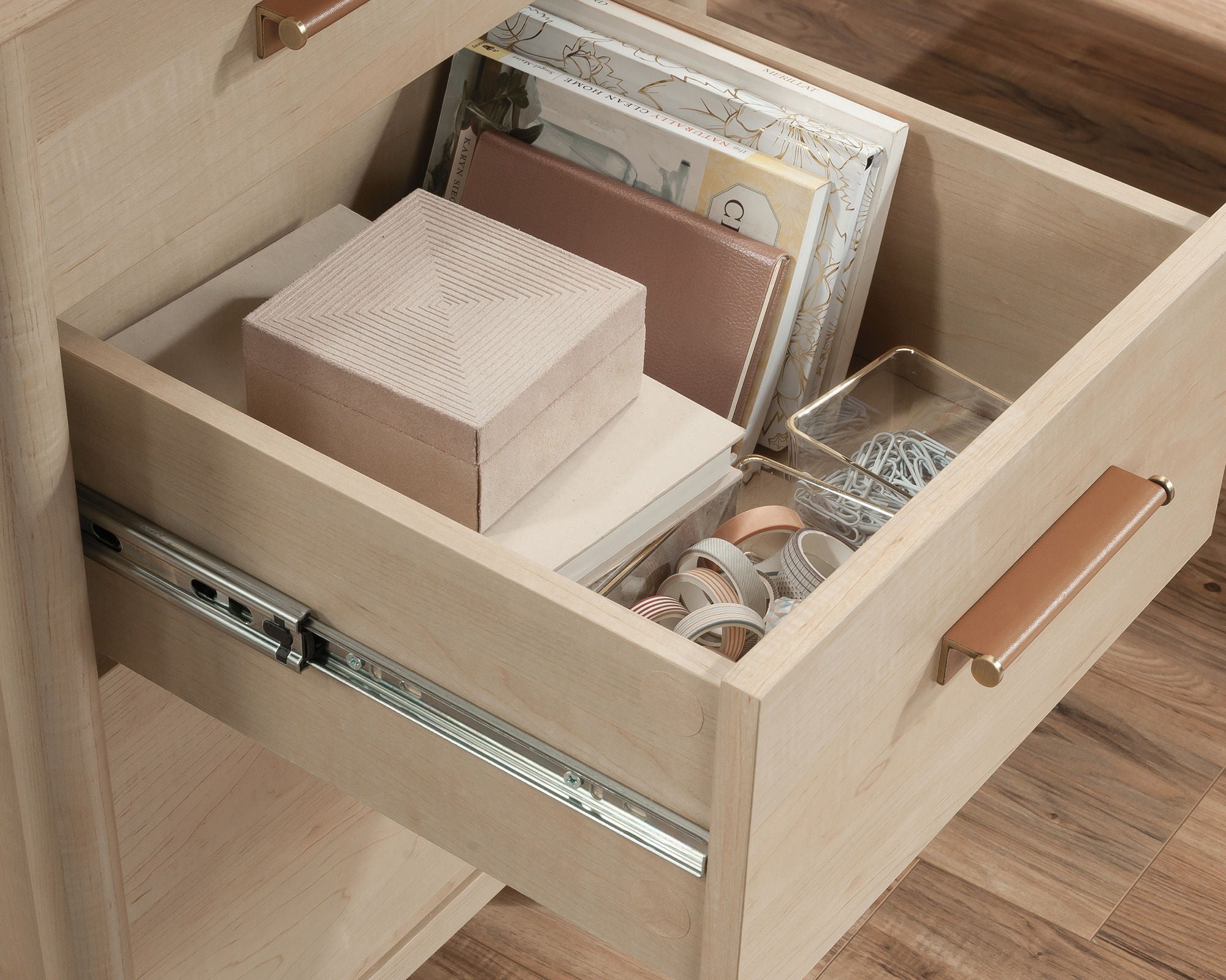 L-Shaped Home Office Desk in Natural Maple