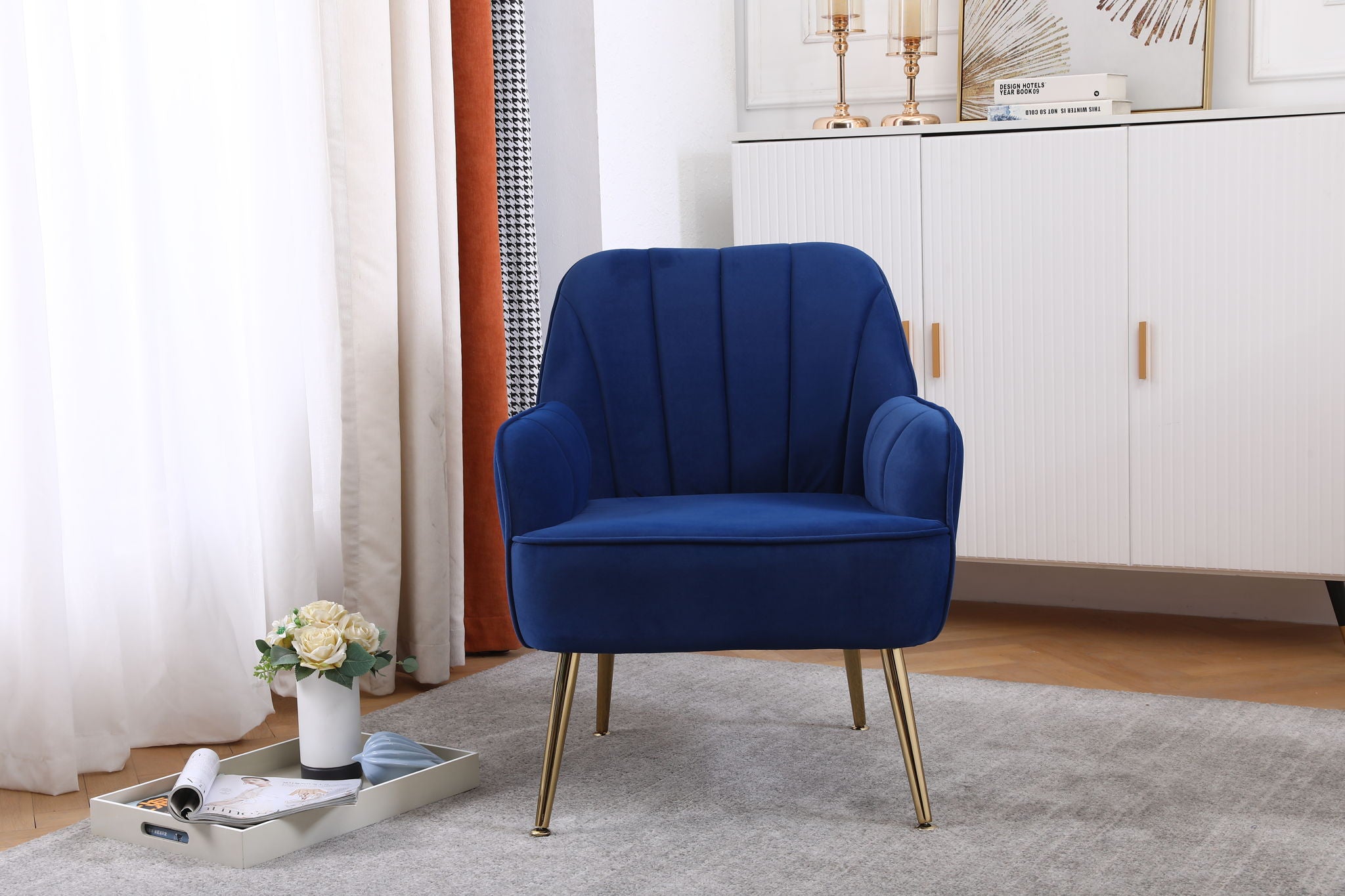 Modern Mid-Century Chair Tufted Sherpa Armchair For Living Room Bedroom Office
