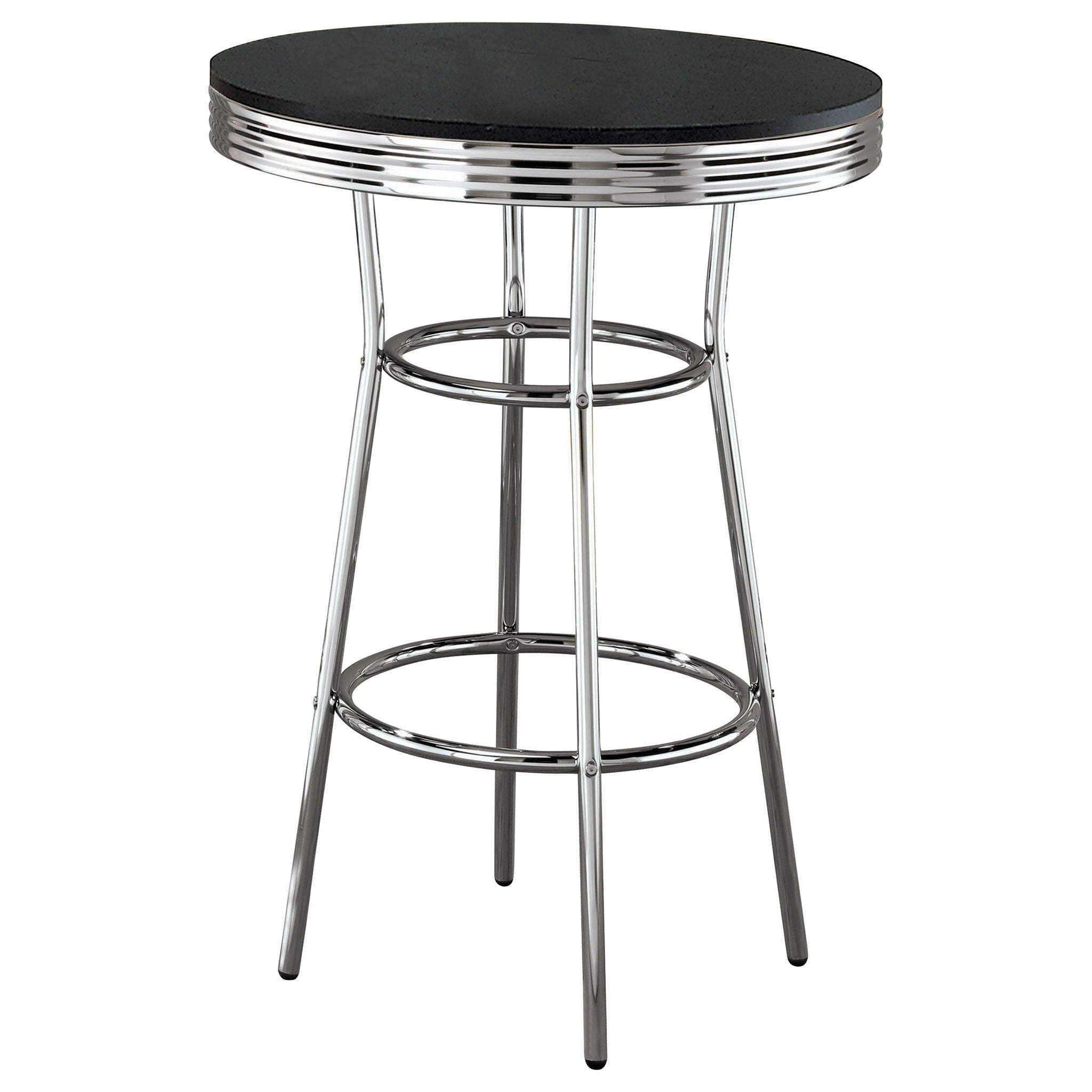 3 Piece Round 1950S Bistro Pub Bar Table Set - Black
