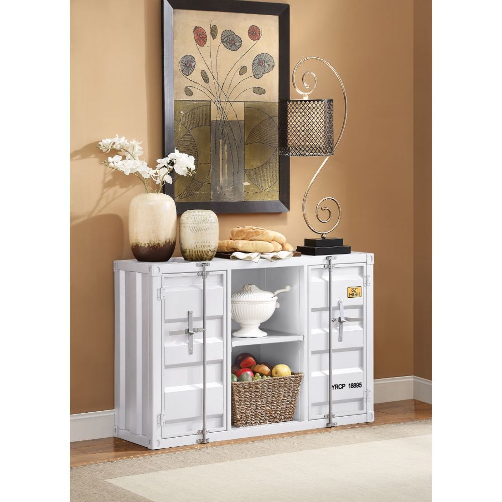 ACME KD, Rectangular Server • Storage: 2 Open Compartments (1 Metal Shelves), 2 Doors • Features: Metal Frame, Recessed Panels (Cargo Container Panels), Full-Length Container Lock • (NO LEGS) •• CONSTRUCTION •• Metal Case: Iron Plate (40 x 40mm) | Meri Fu