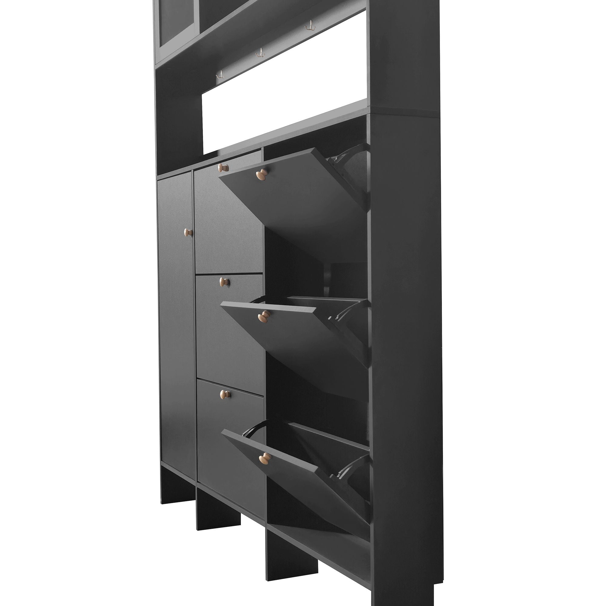 On Trend Multifunctional Tipping Bucket Shoe Cabinet With Storage Shelf & 6 Flip Drawers