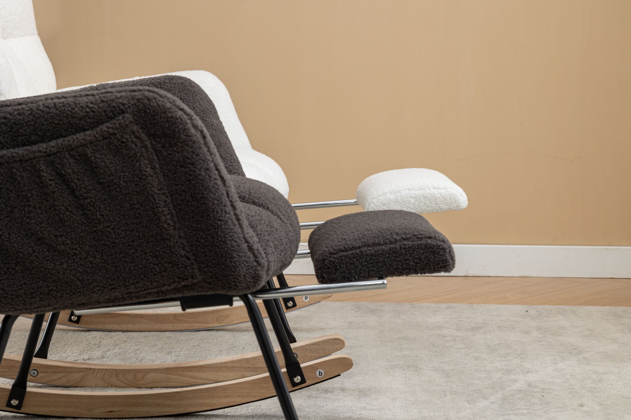 Teddy Fabric Rocking Chair With Adjustable Footrest - Ivory