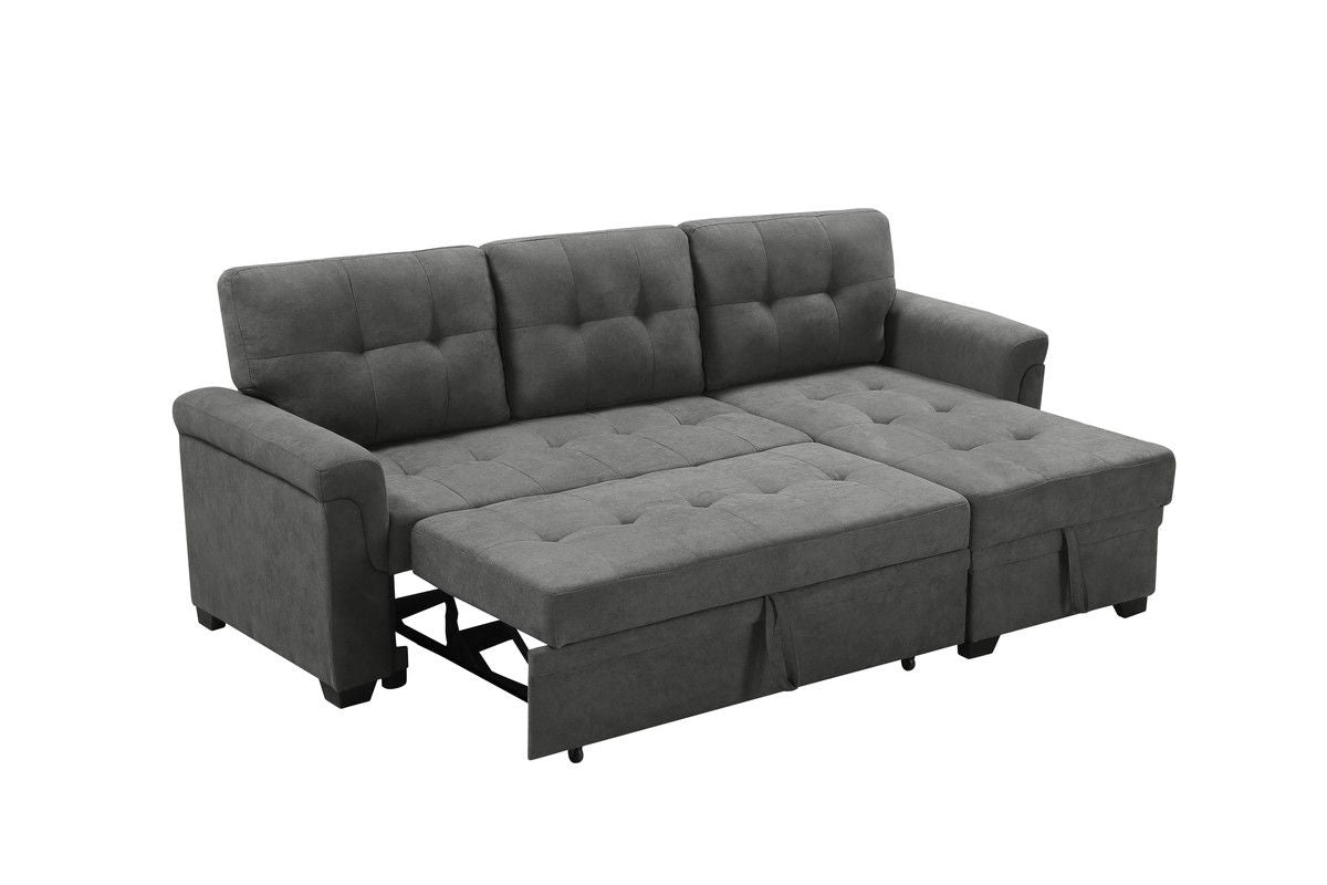 Lucca 84"W Gray Fabric Reversible Sectional Sleeper Sofa Chaise with Storage